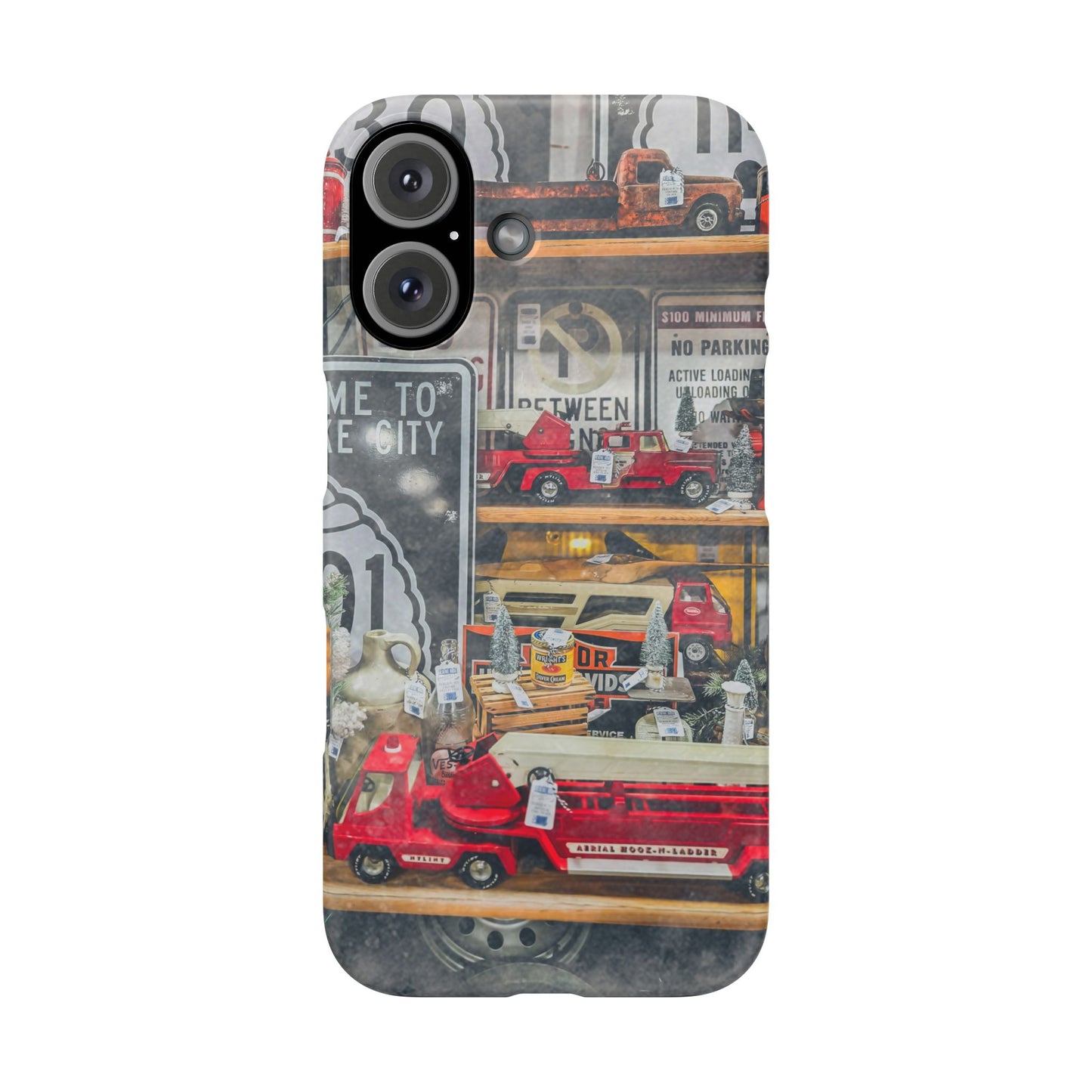 Vintage Toy Fire Truck Snap Case | Retro Truck Phone Case, Road Sign Collage