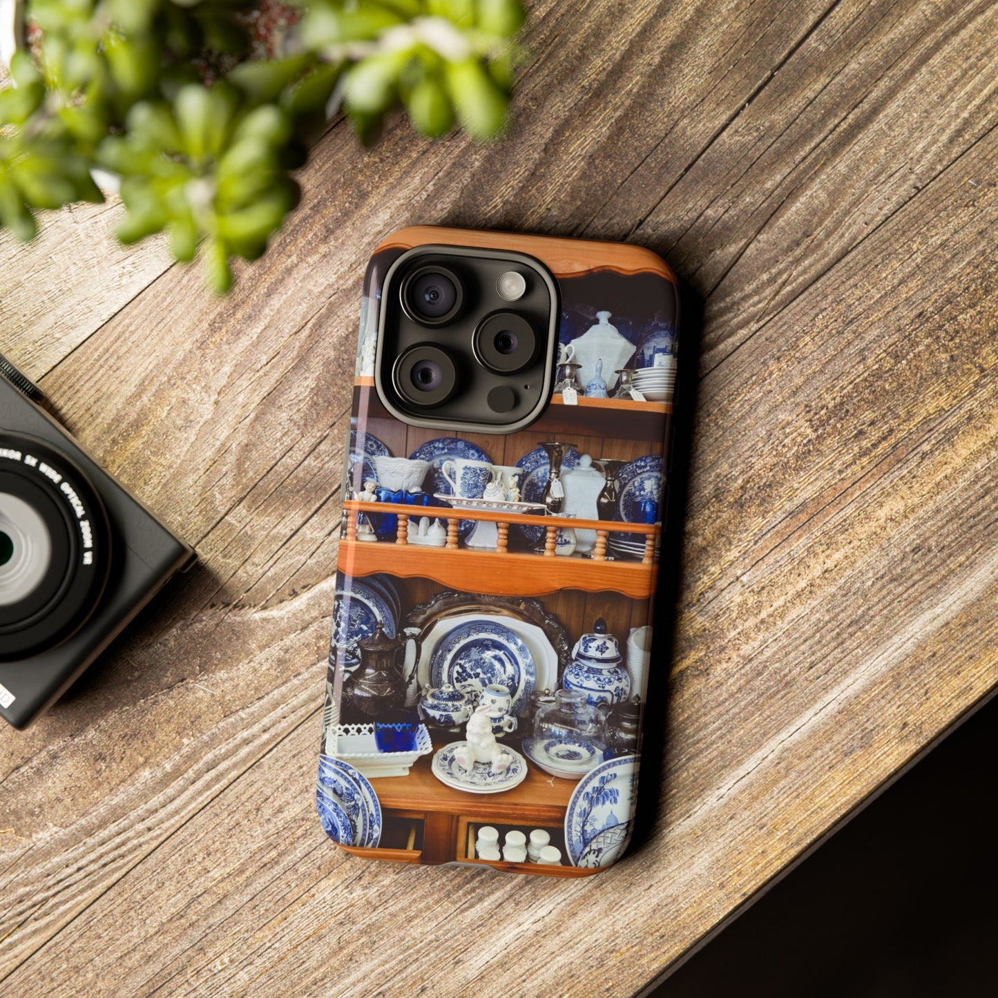 Blue & White China Tough Phone Case, Vintage Curio Shelf iPhone Samsung Google Pixel Cover