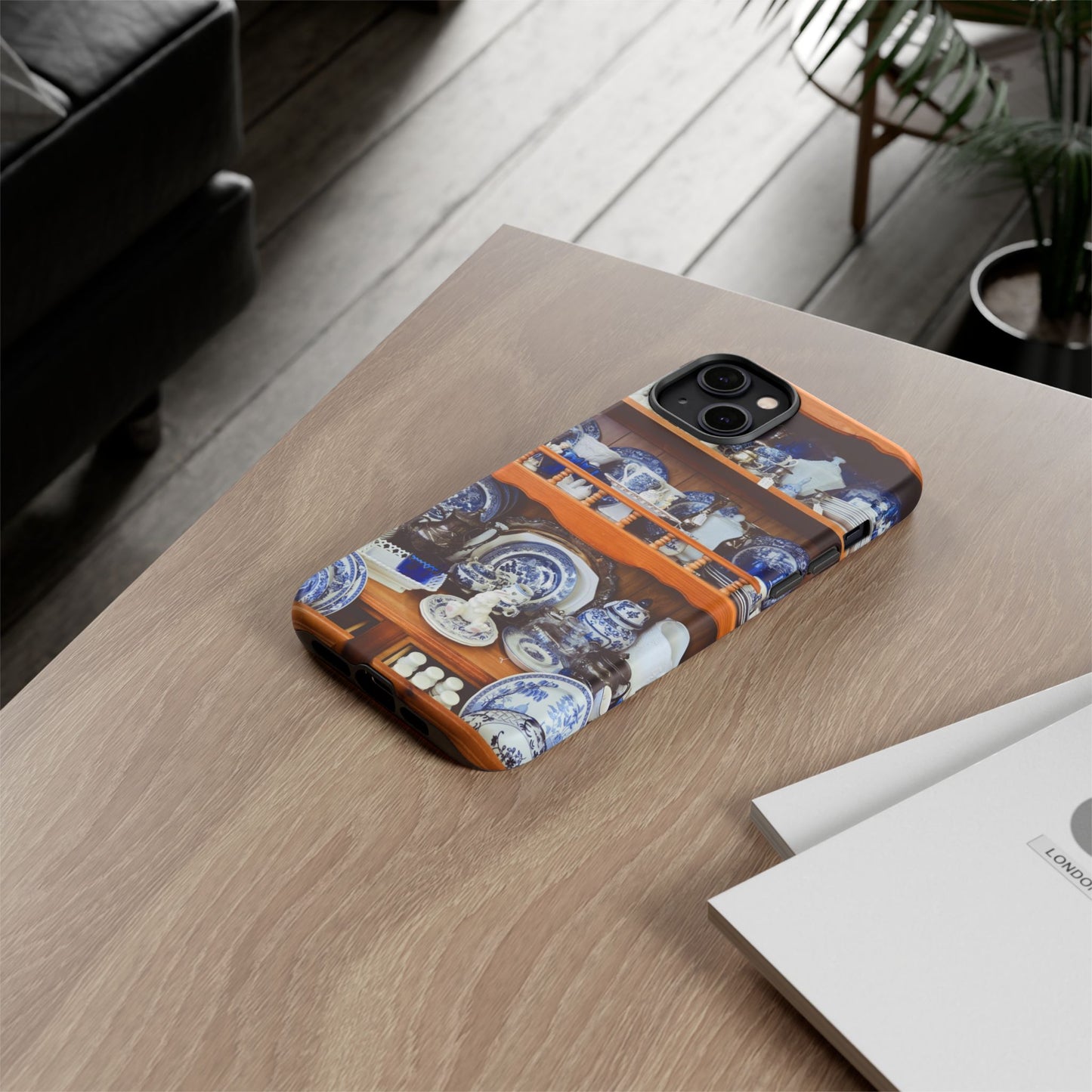 Blue & White China Tough Phone Case, Vintage Curio Shelf iPhone Samsung Google Pixel Cover