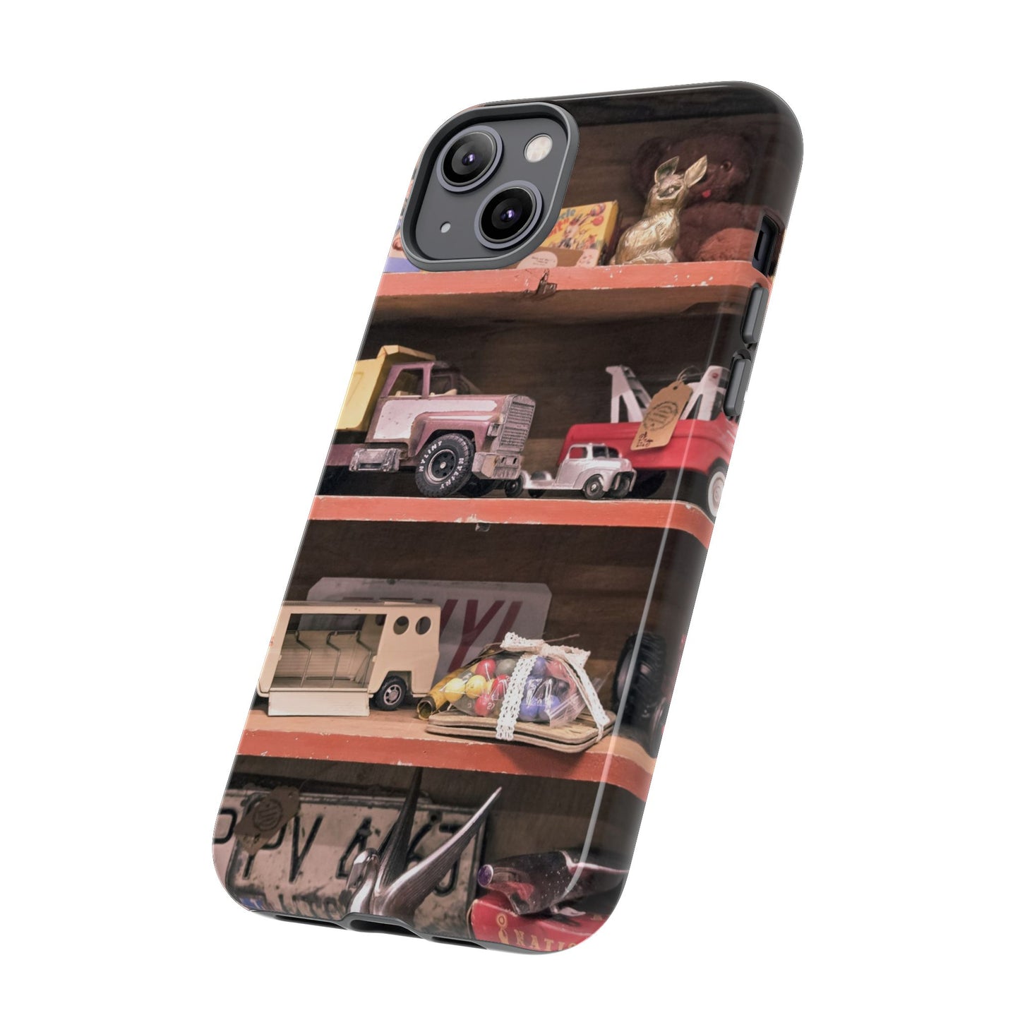 Vintage Toy Shelf Tough Phone Case, Nostalgic Collector Gift for iPhone, Samsung & Google Pixel
