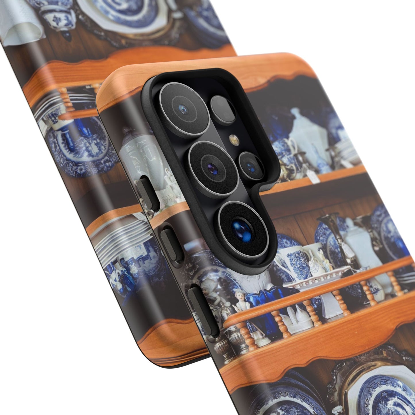 Blue & White China Tough Phone Case, Vintage Curio Shelf iPhone Samsung Google Pixel Cover