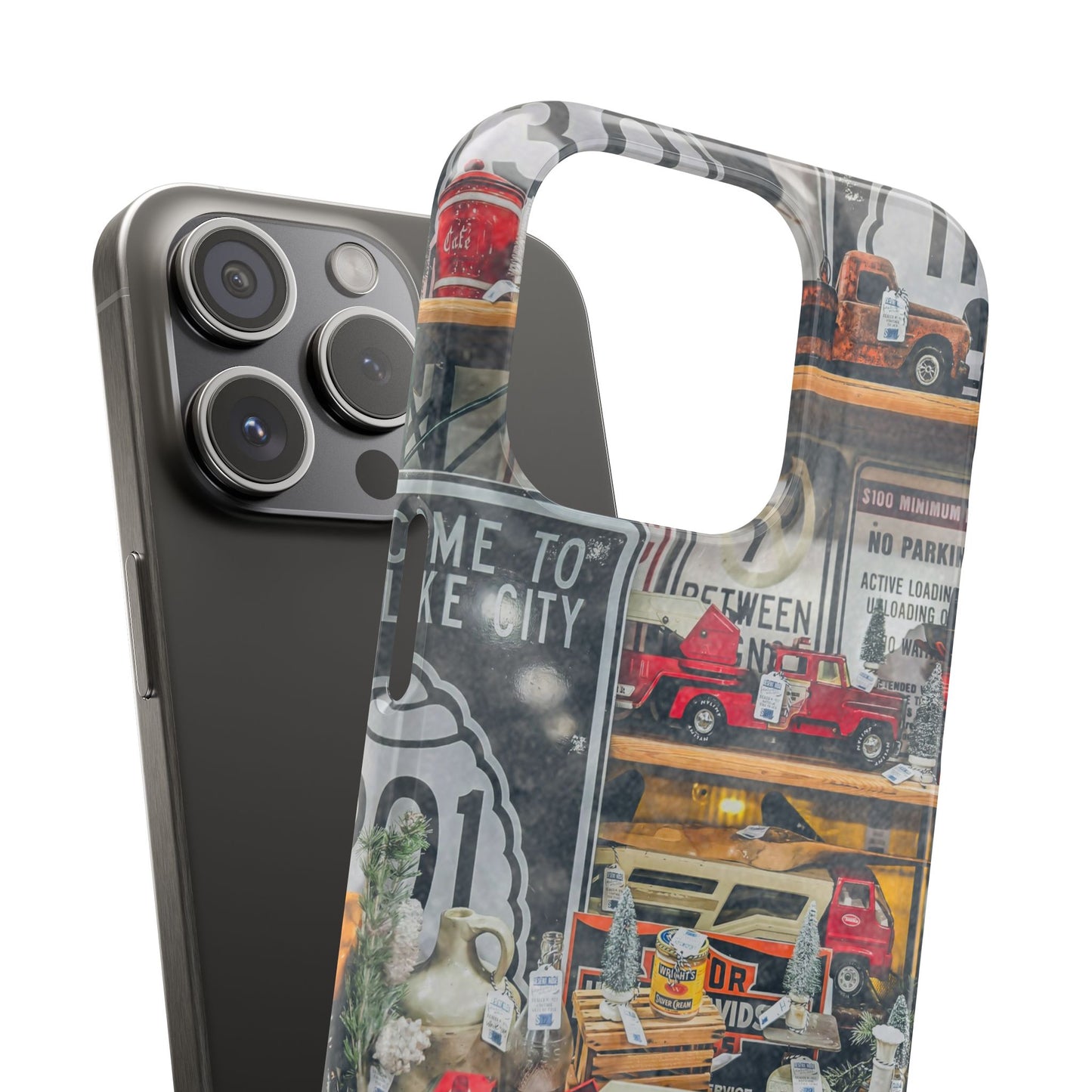 Vintage Toy Fire Truck Snap Case | Retro Truck Phone Case, Road Sign Collage