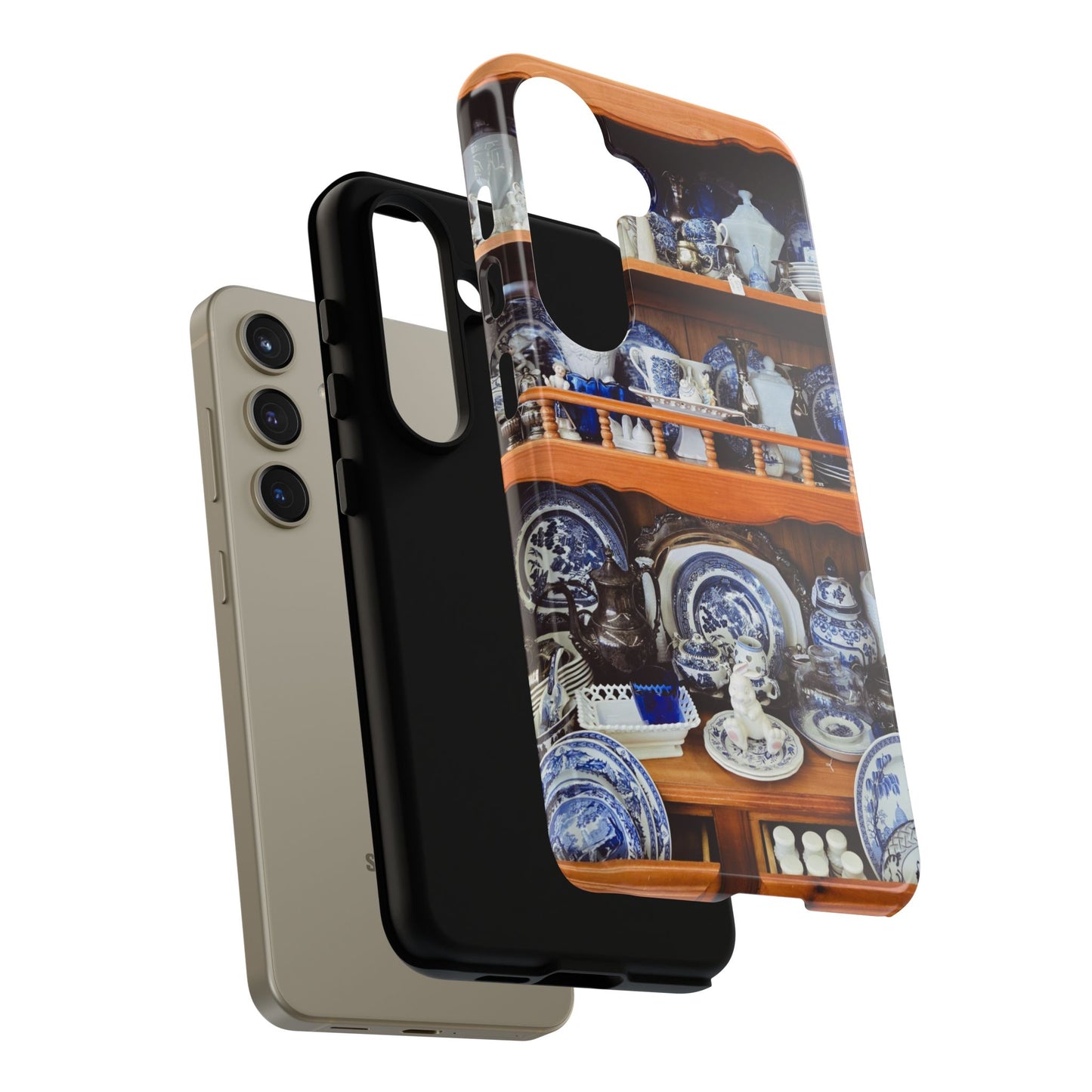 Blue & White China Tough Phone Case, Vintage Curio Shelf iPhone Samsung Google Pixel Cover