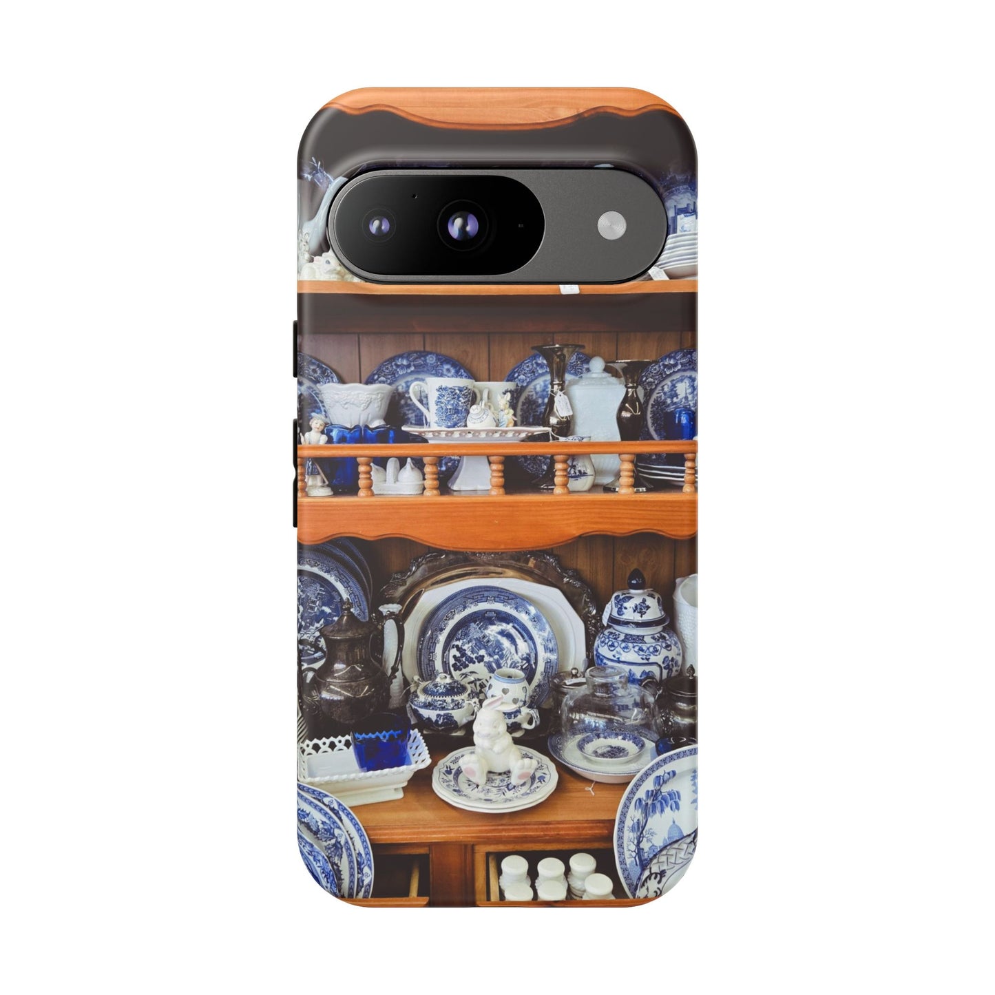 Blue & White China Tough Phone Case, Vintage Curio Shelf iPhone Samsung Google Pixel Cover