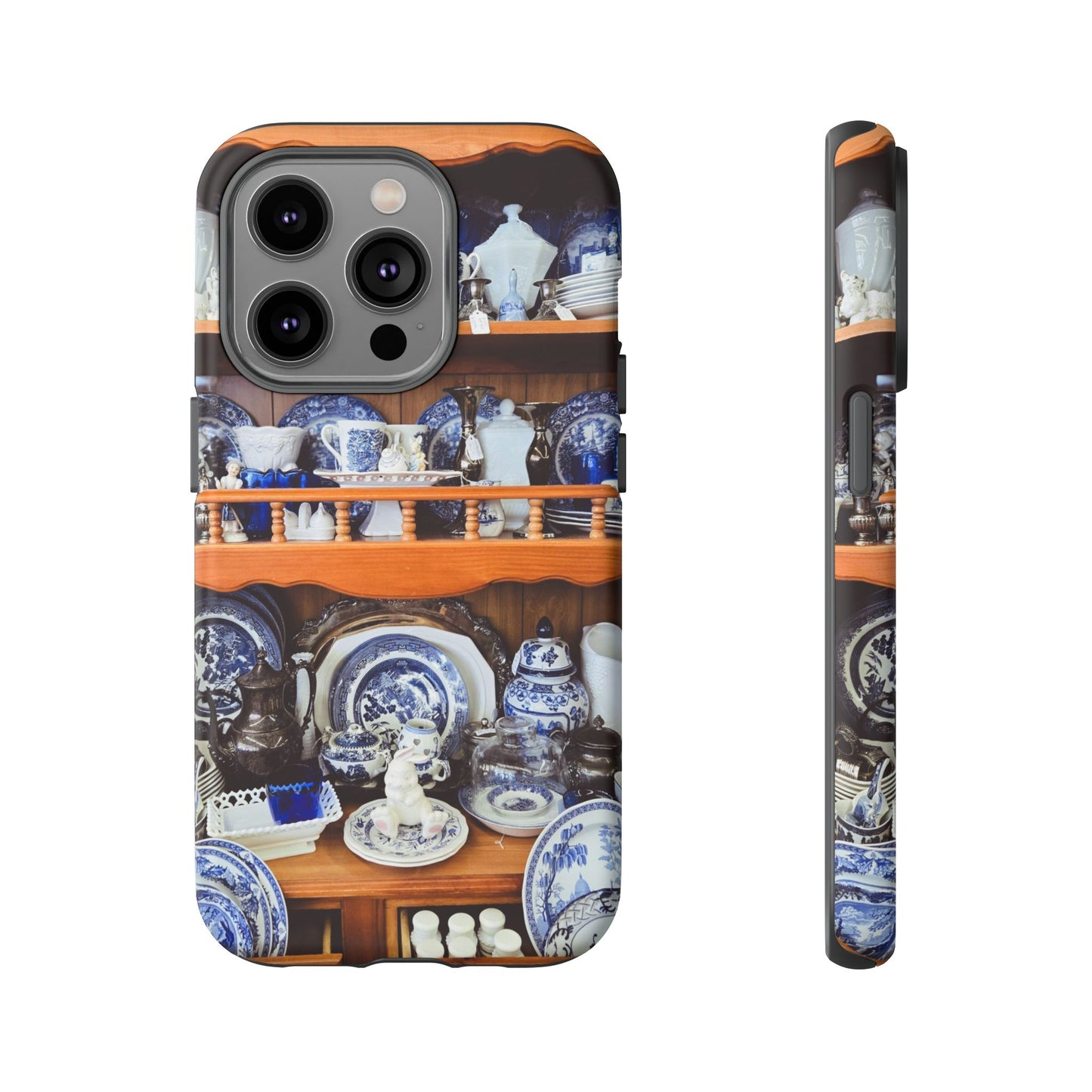 Blue & White China Tough Phone Case, Vintage Curio Shelf iPhone Samsung Google Pixel Cover