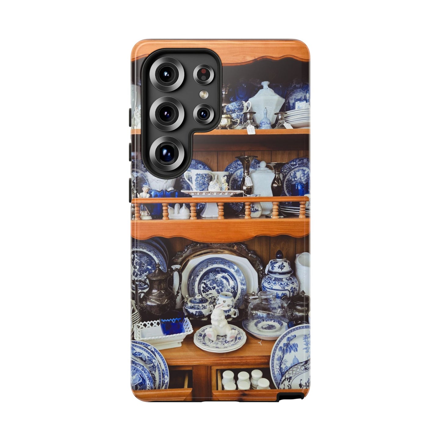 Blue & White China Tough Phone Case, Vintage Curio Shelf iPhone Samsung Google Pixel Cover