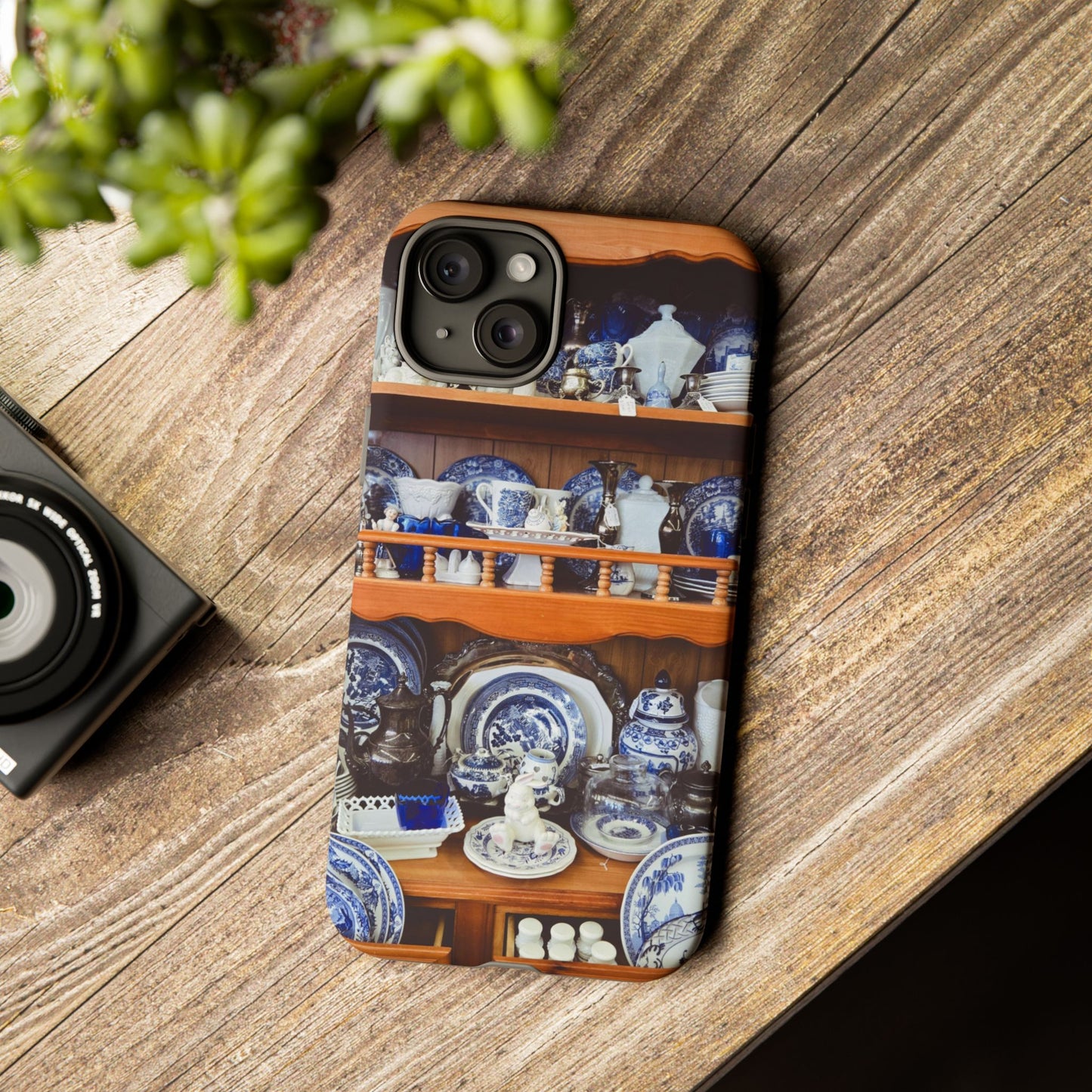 Blue & White China Tough Phone Case, Vintage Curio Shelf iPhone Samsung Google Pixel Cover