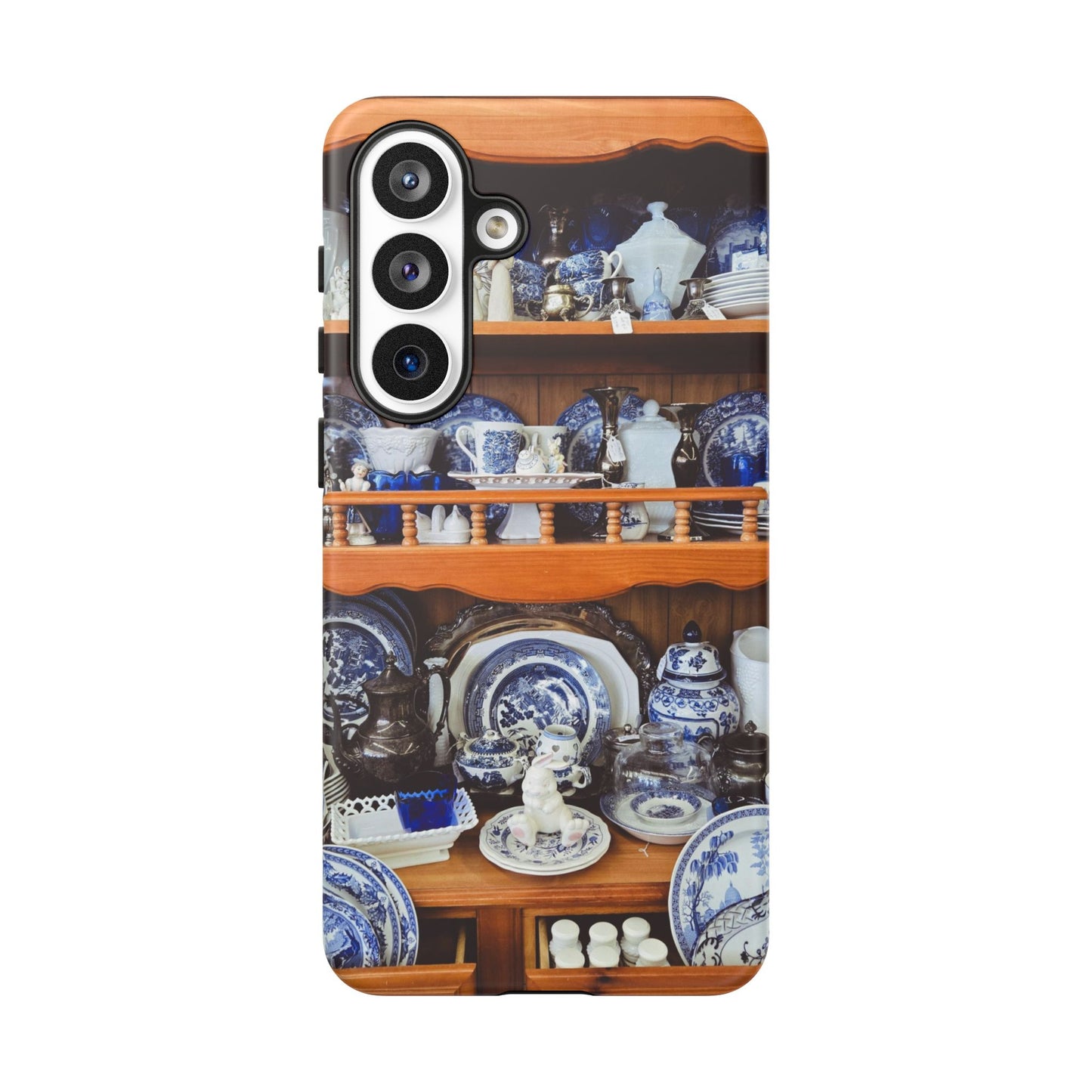 Blue & White China Tough Phone Case, Vintage Curio Shelf iPhone Samsung Google Pixel Cover