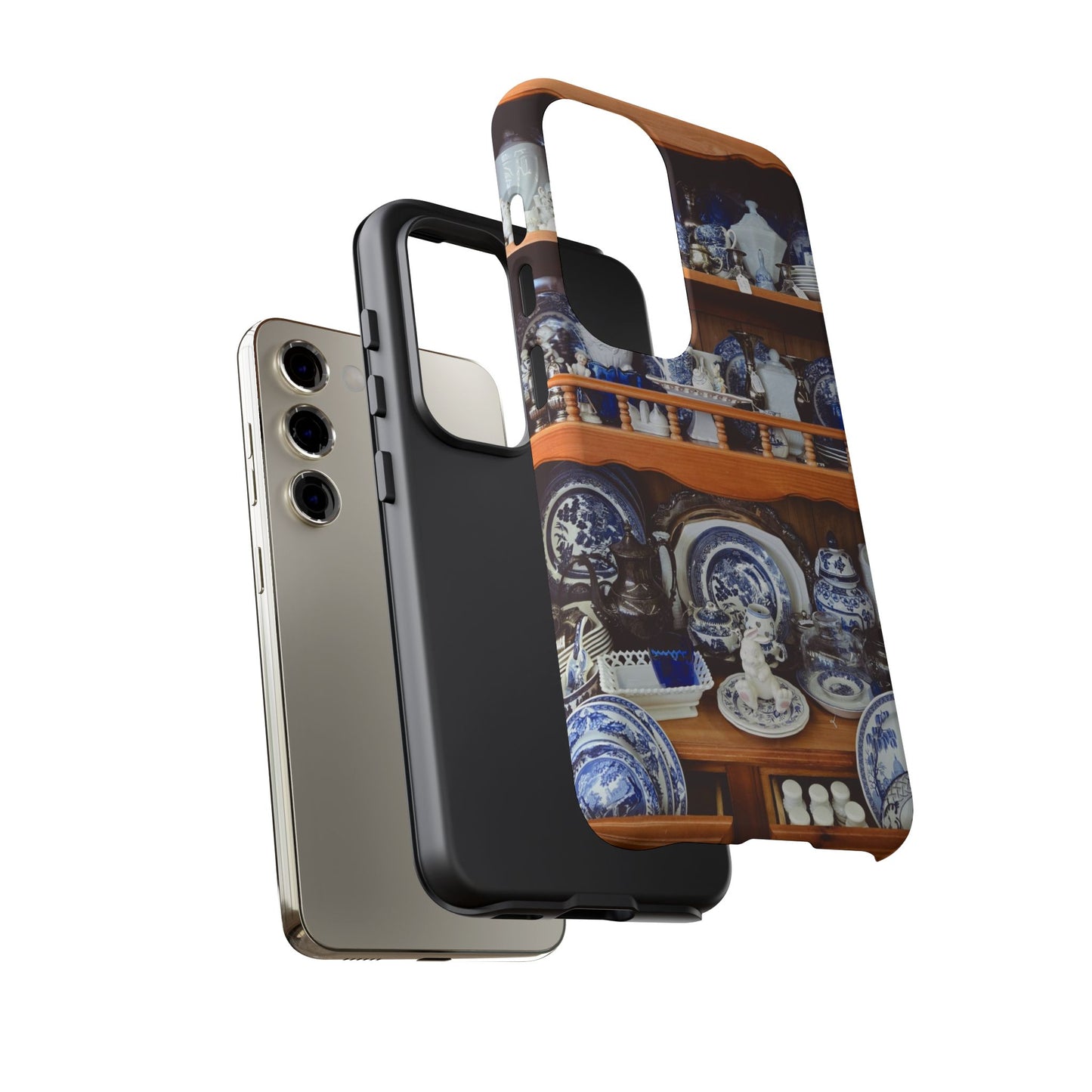 Blue & White China Tough Phone Case, Vintage Curio Shelf iPhone Samsung Google Pixel Cover