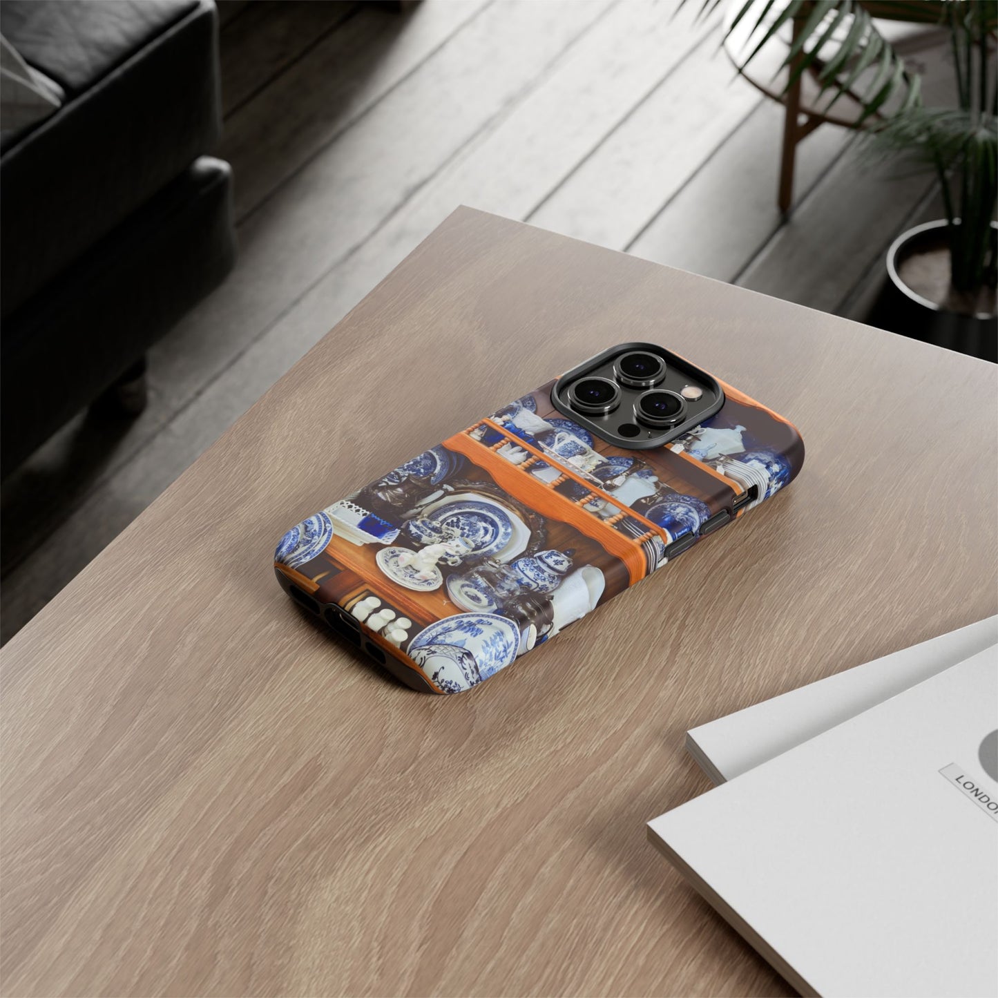 Blue & White China Tough Phone Case, Vintage Curio Shelf iPhone Samsung Google Pixel Cover