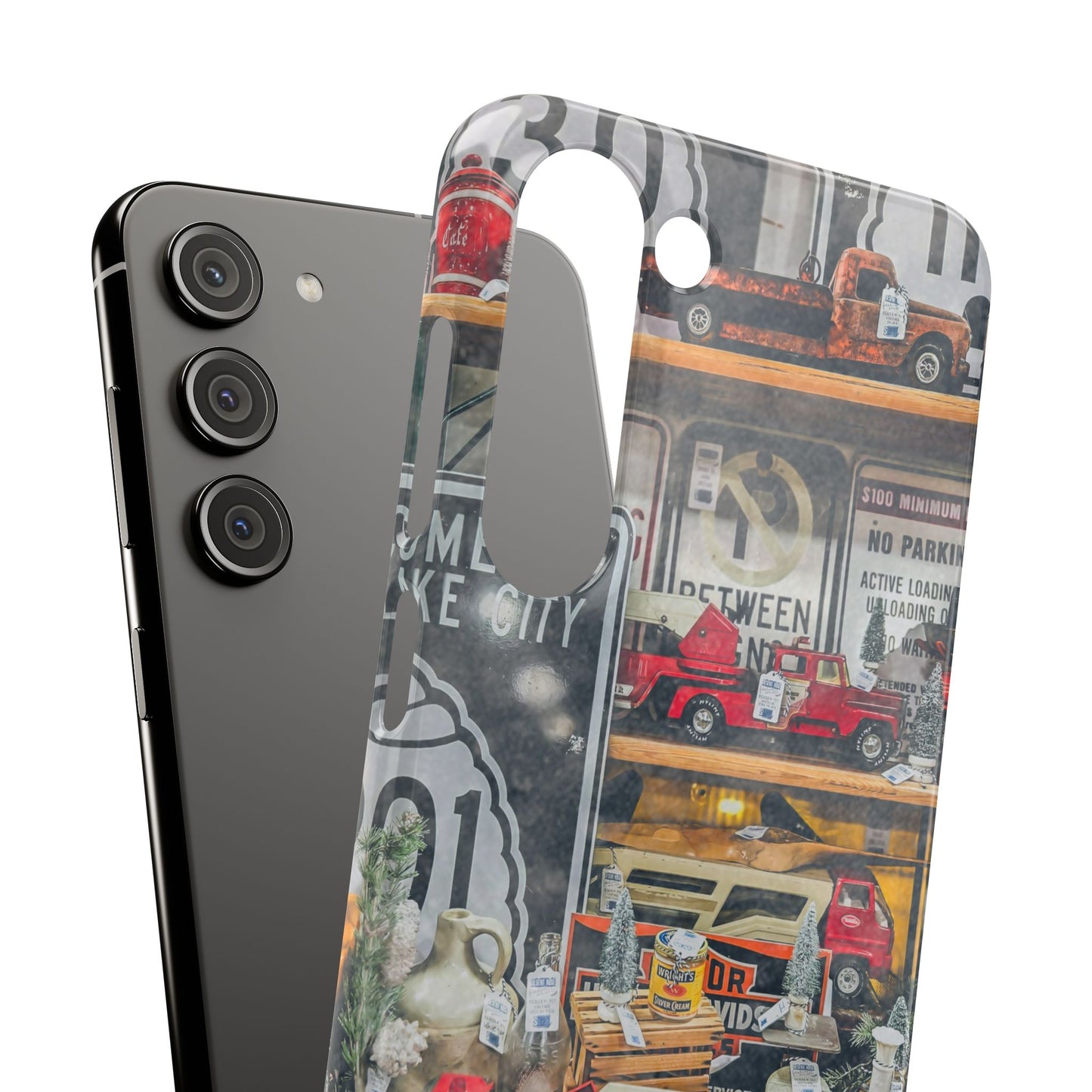 Vintage Toy Fire Truck Snap Case | Retro Truck Phone Case, Road Sign Collage
