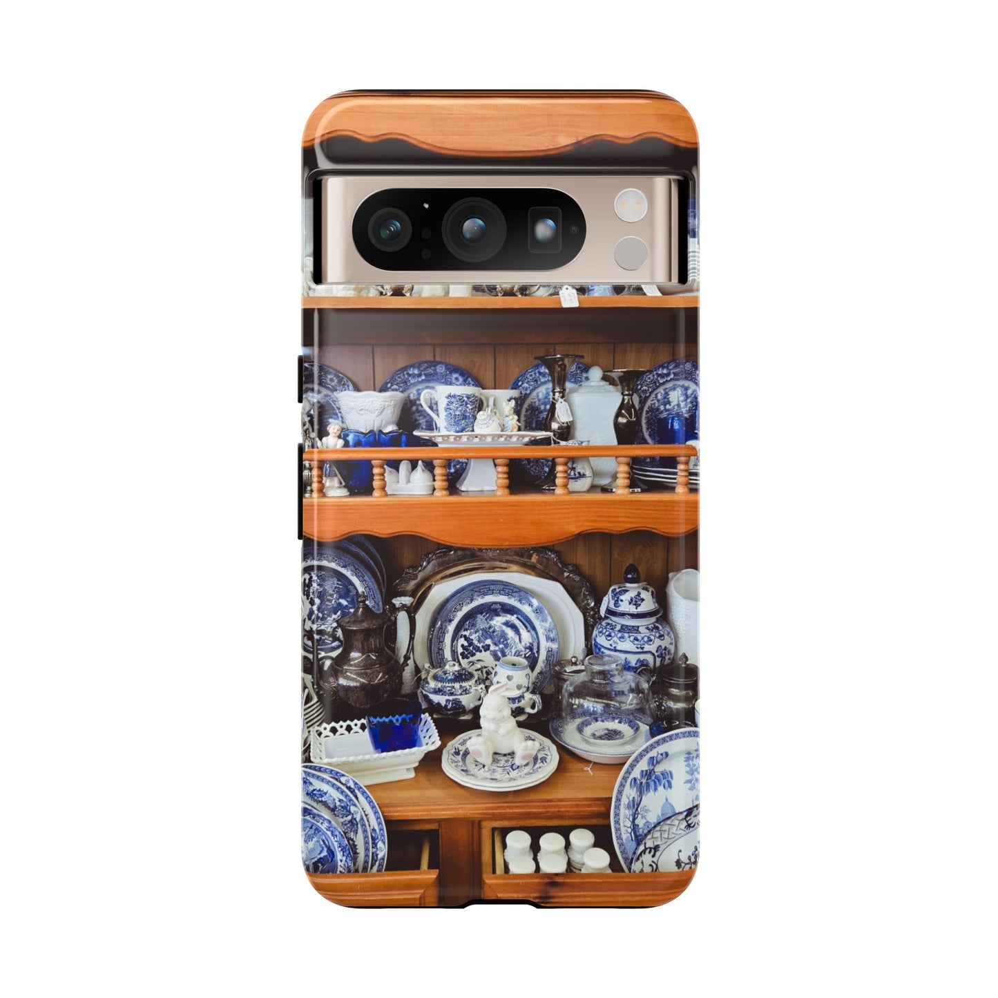 Blue & White China Tough Phone Case, Vintage Curio Shelf iPhone Samsung Google Pixel Cover