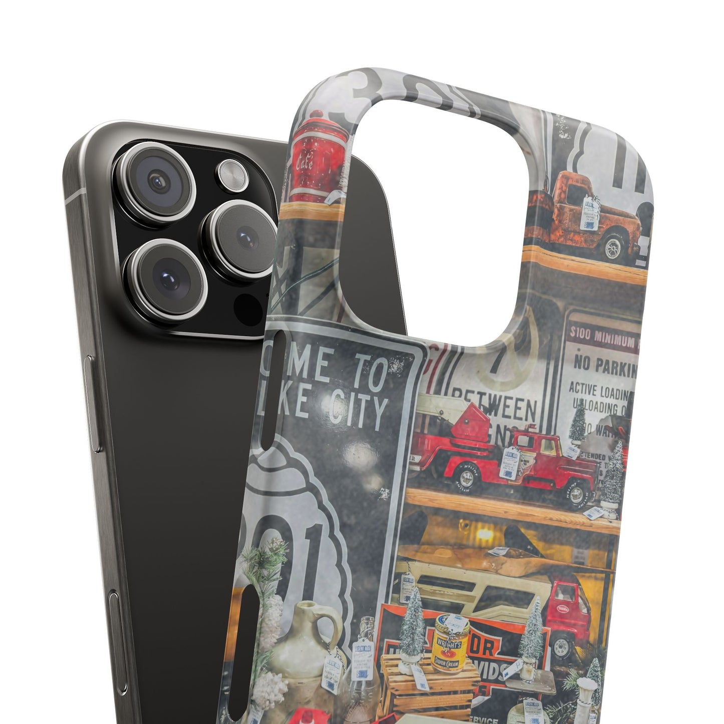 Vintage Toy Fire Truck Snap Case | Retro Truck Phone Case, Road Sign Collage