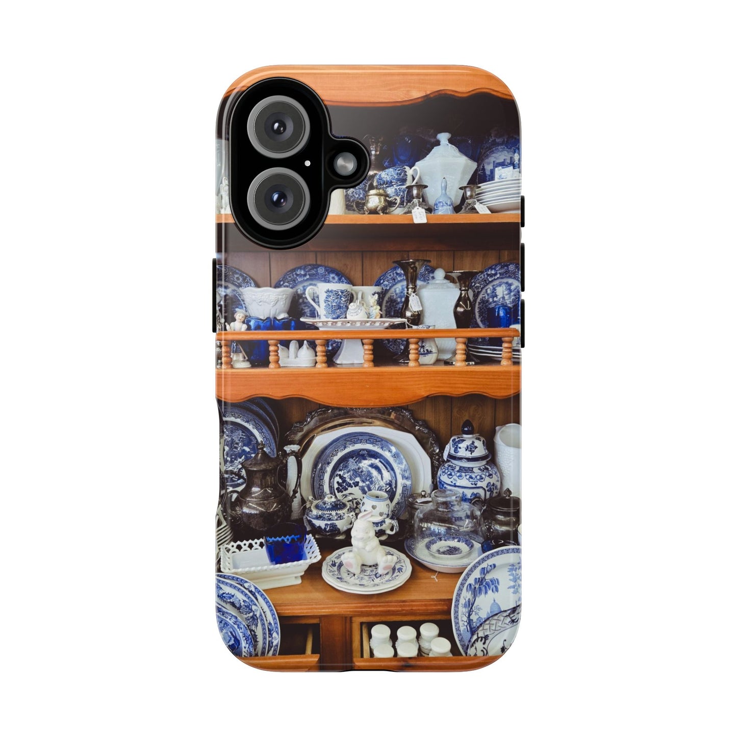 Blue & White China Tough Phone Case, Vintage Curio Shelf iPhone Samsung Google Pixel Cover