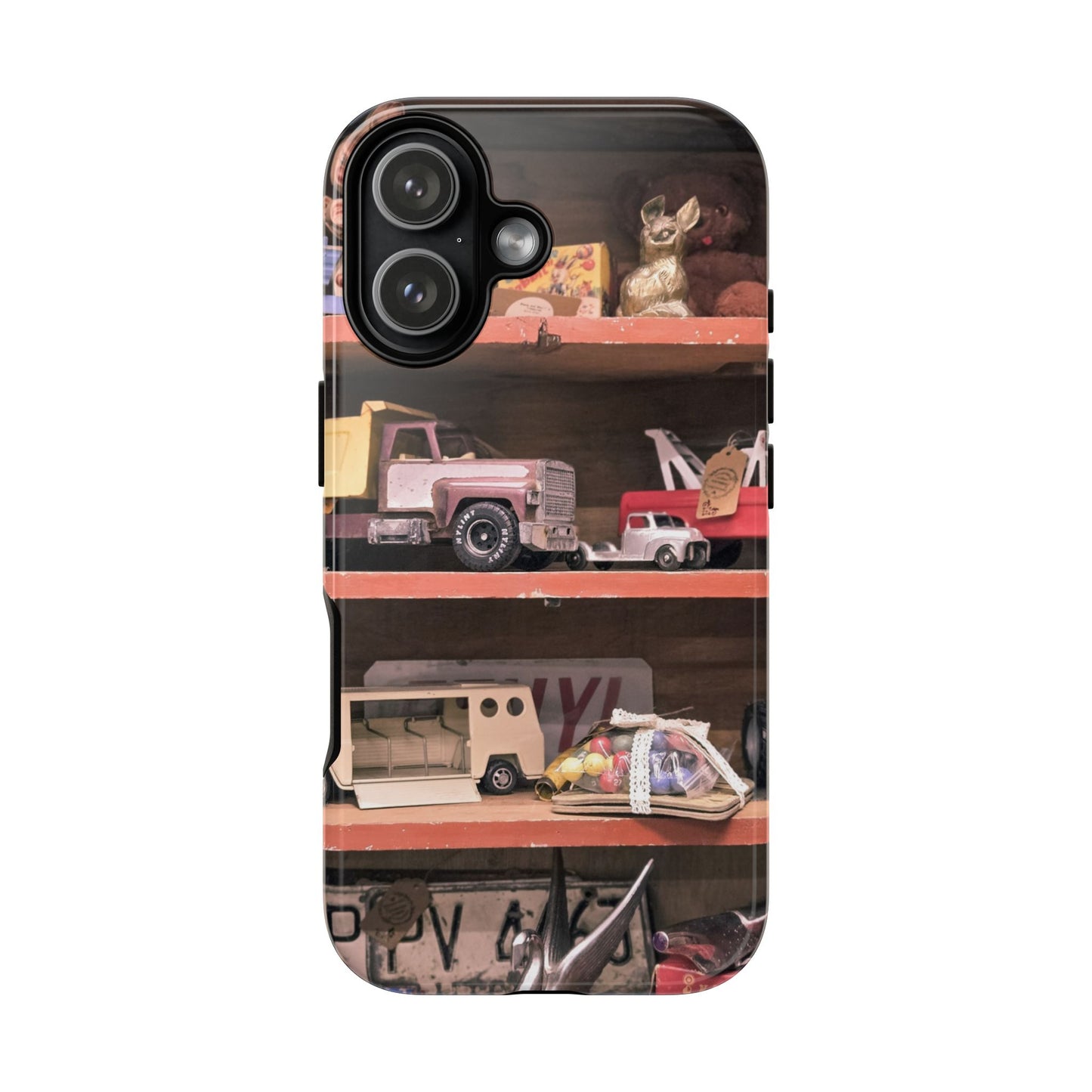 Vintage Toy Shelf Tough Phone Case, Nostalgic Collector Gift for iPhone, Samsung & Google Pixel