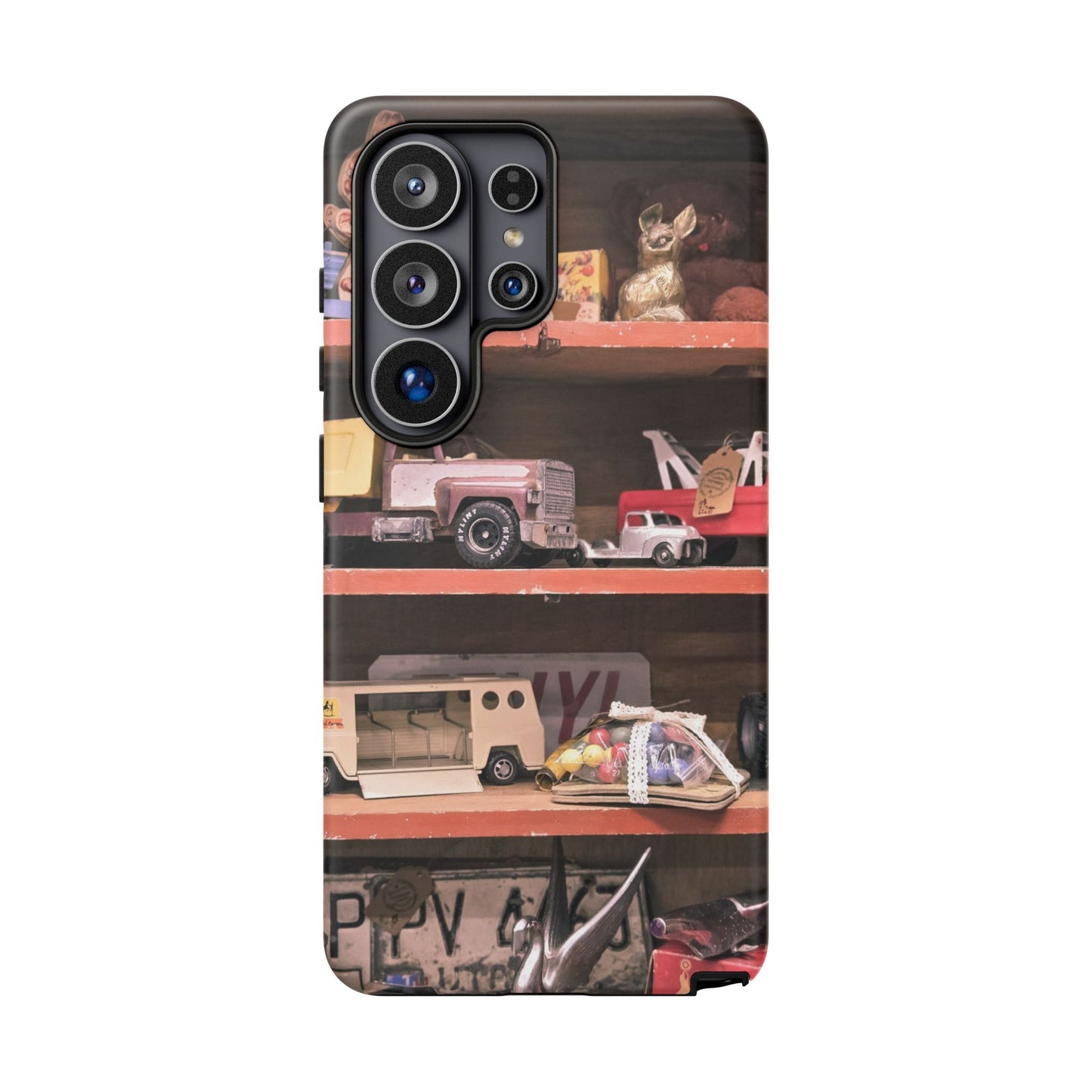 Vintage Toy Shelf Tough Phone Case, Nostalgic Collector Gift for iPhone, Samsung & Google Pixel