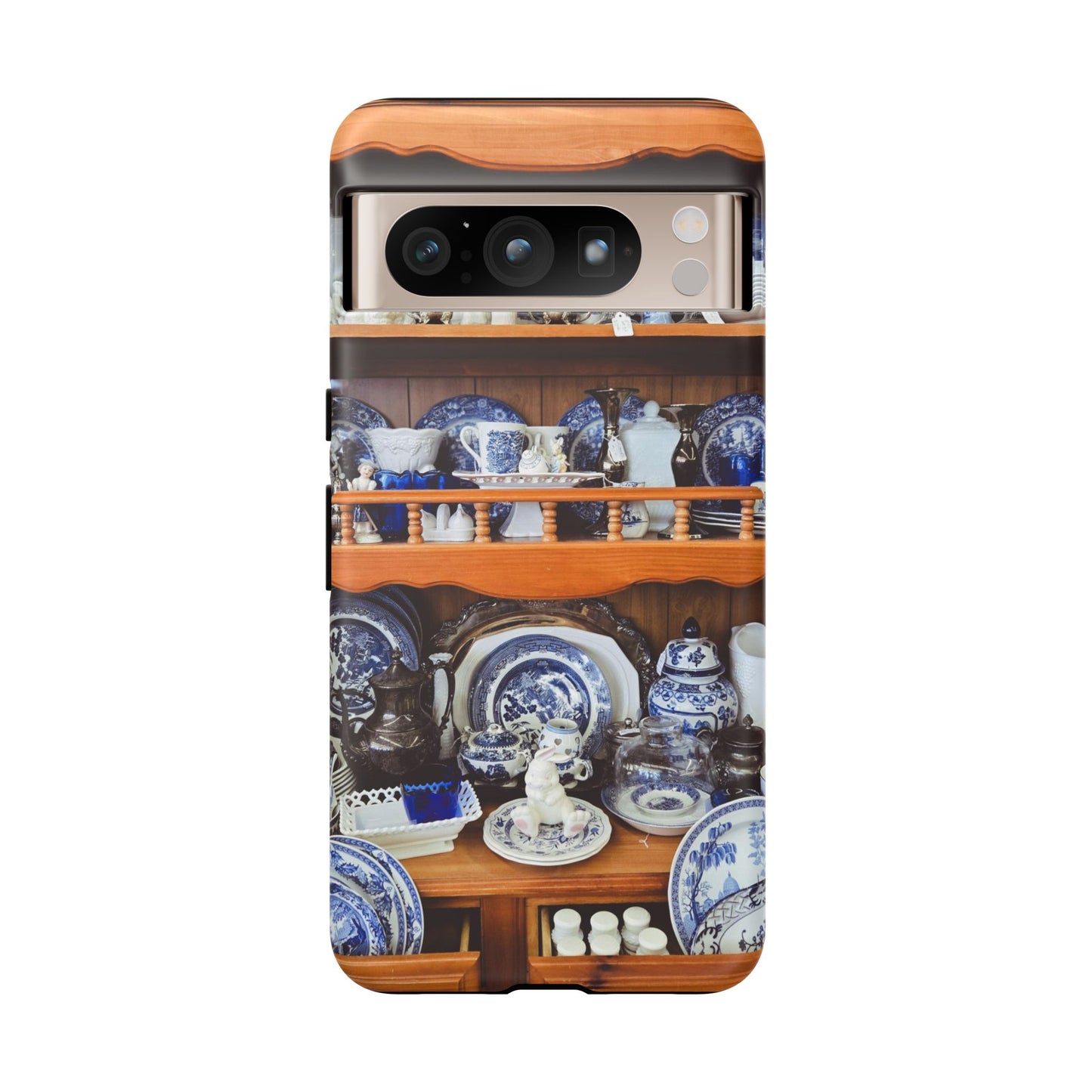 Blue & White China Tough Phone Case, Vintage Curio Shelf iPhone Samsung Google Pixel Cover