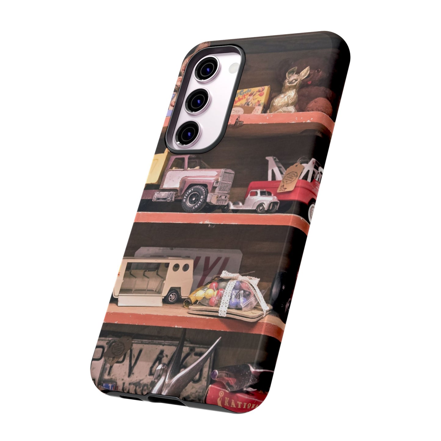 Vintage Toy Shelf Tough Phone Case, Nostalgic Collector Gift for iPhone, Samsung & Google Pixel