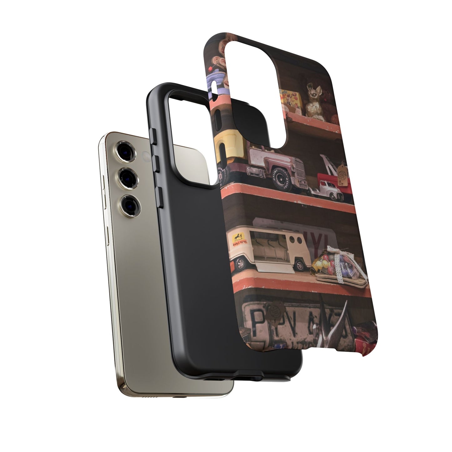Vintage Toy Shelf Tough Phone Case, Nostalgic Collector Gift for iPhone, Samsung & Google Pixel
