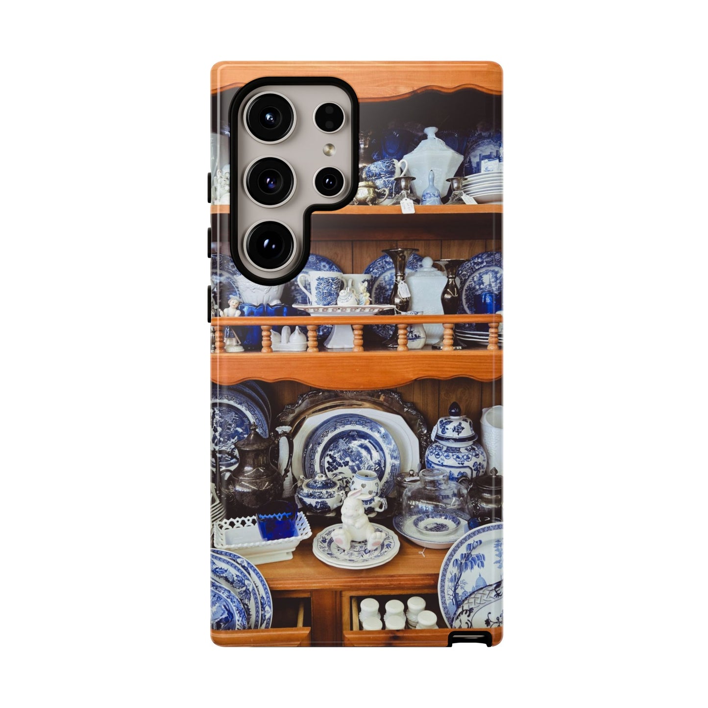 Blue & White China Tough Phone Case, Vintage Curio Shelf iPhone Samsung Google Pixel Cover