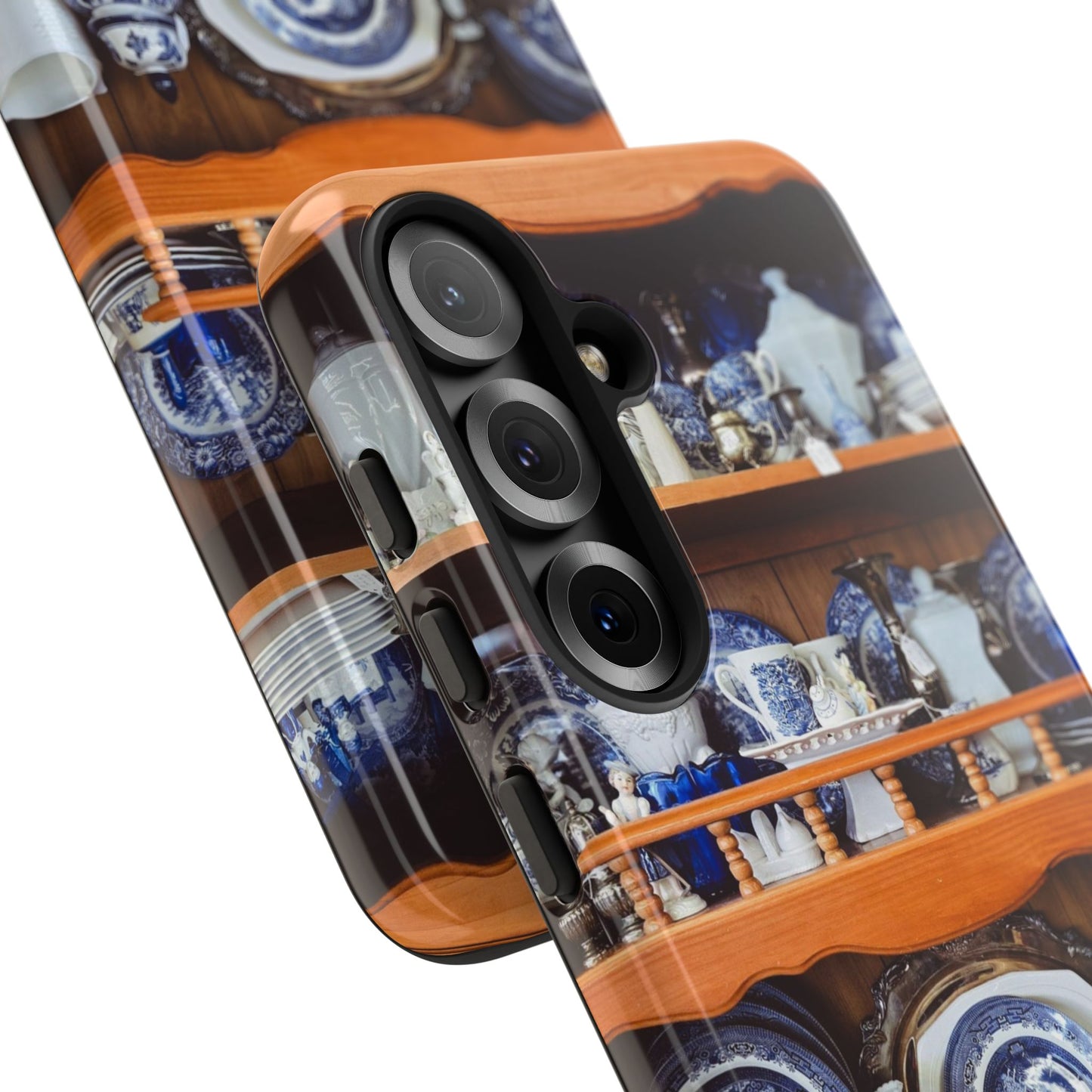 Blue & White China Tough Phone Case, Vintage Curio Shelf iPhone Samsung Google Pixel Cover