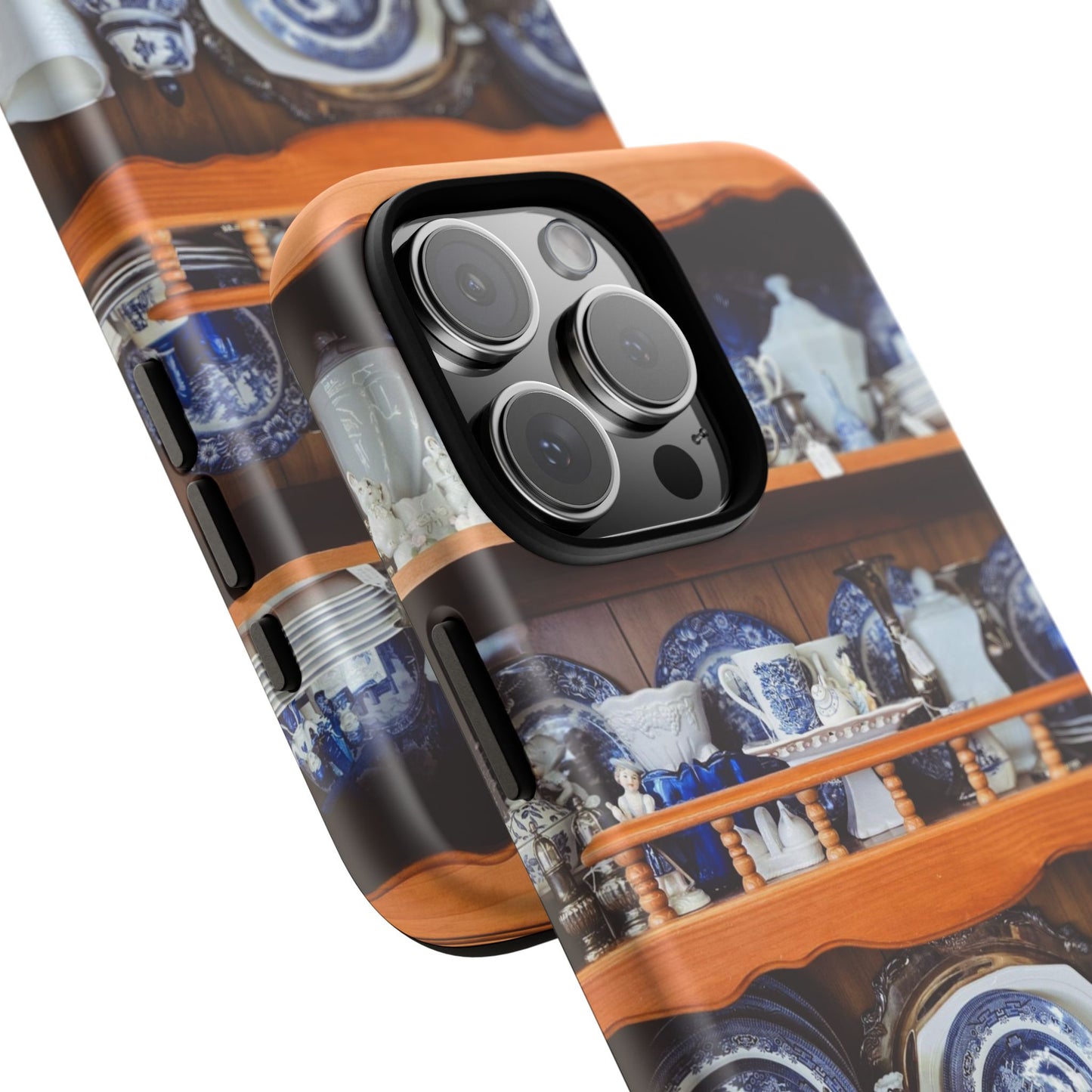 Blue & White China Tough Phone Case, Vintage Curio Shelf iPhone Samsung Google Pixel Cover