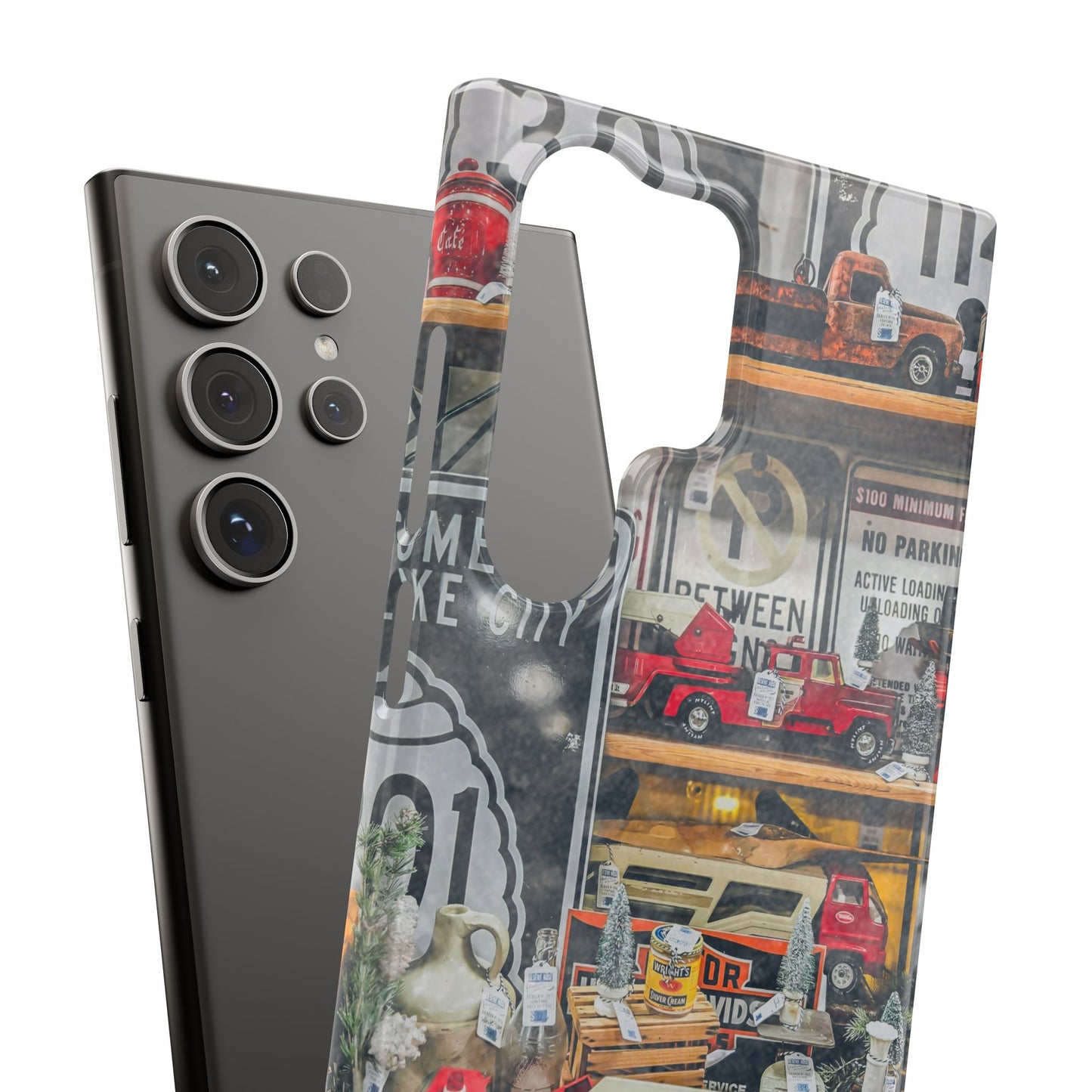 Vintage Toy Fire Truck Snap Case | Retro Truck Phone Case, Road Sign Collage