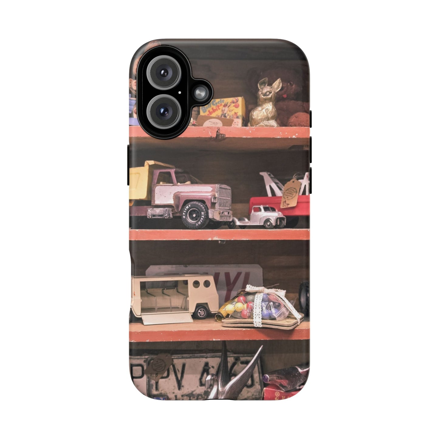 Vintage Toy Shelf Tough Phone Case, Nostalgic Collector Gift for iPhone, Samsung & Google Pixel