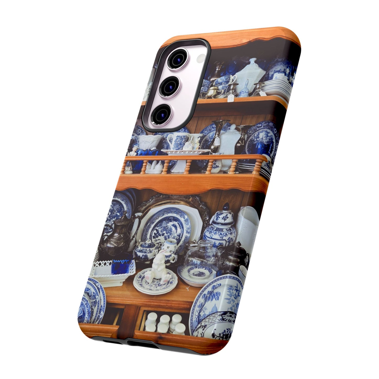 Blue & White China Tough Phone Case, Vintage Curio Shelf iPhone Samsung Google Pixel Cover