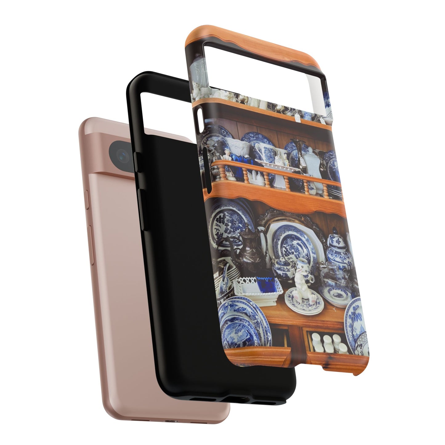 Blue & White China Tough Phone Case, Vintage Curio Shelf iPhone Samsung Google Pixel Cover