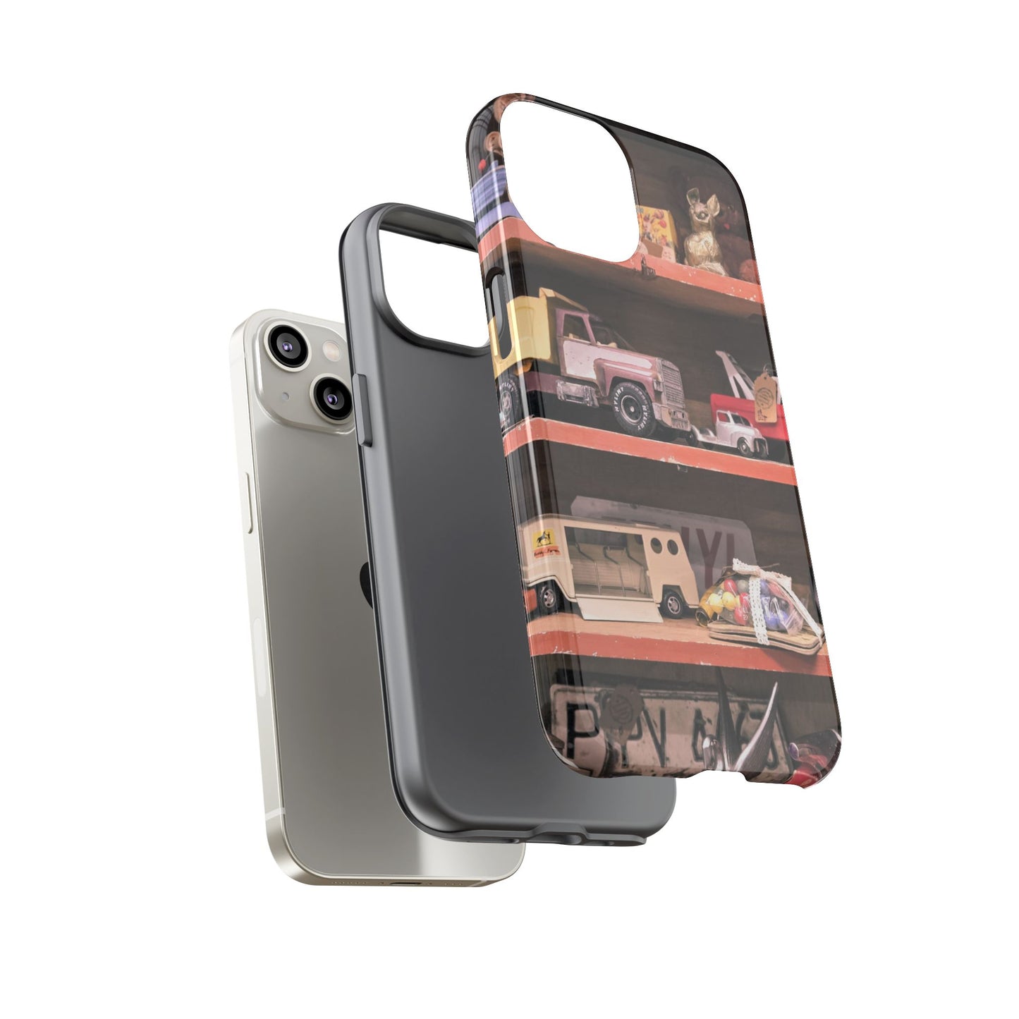 Vintage Toy Shelf Tough Phone Case, Nostalgic Collector Gift for iPhone, Samsung & Google Pixel
