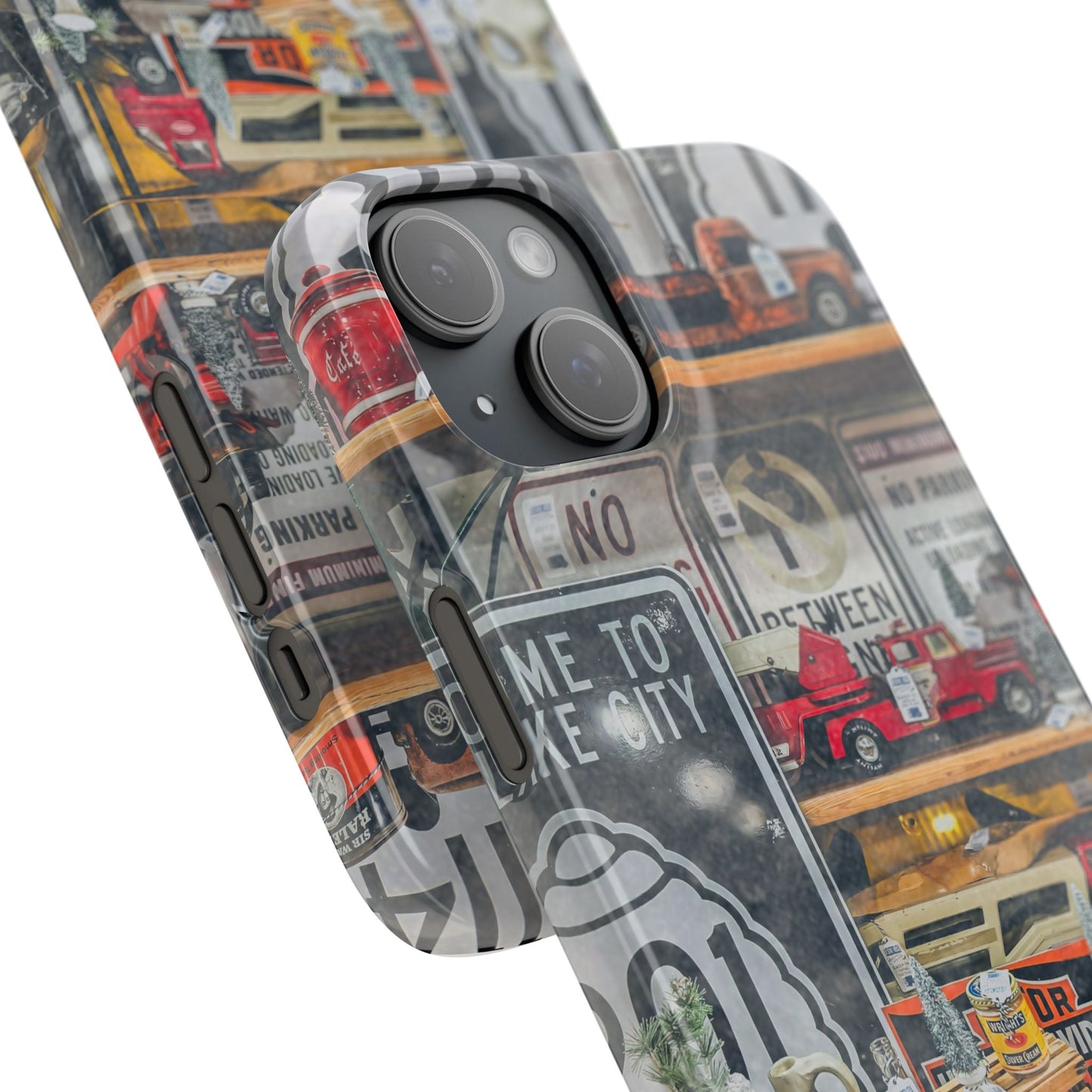 Vintage Toy Fire Truck Snap Case | Retro Truck Phone Case, Road Sign Collage