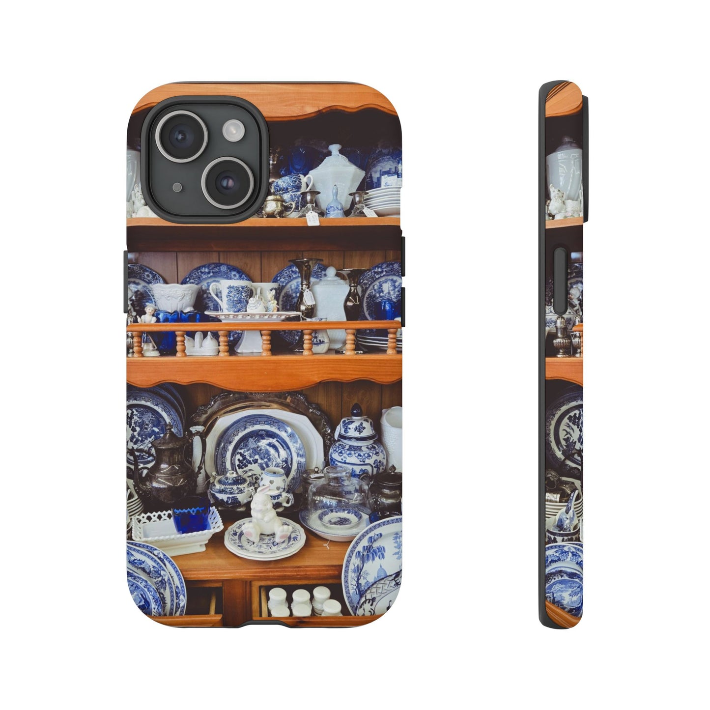 Blue & White China Tough Phone Case, Vintage Curio Shelf iPhone Samsung Google Pixel Cover