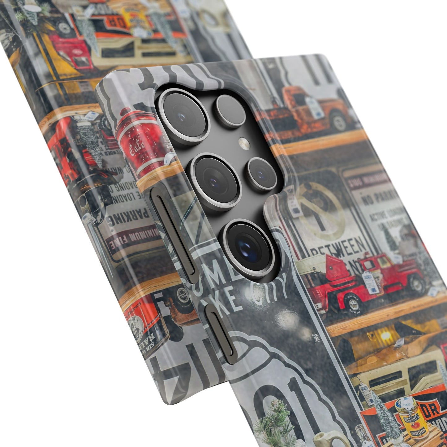 Vintage Toy Fire Truck Snap Case | Retro Truck Phone Case, Road Sign Collage