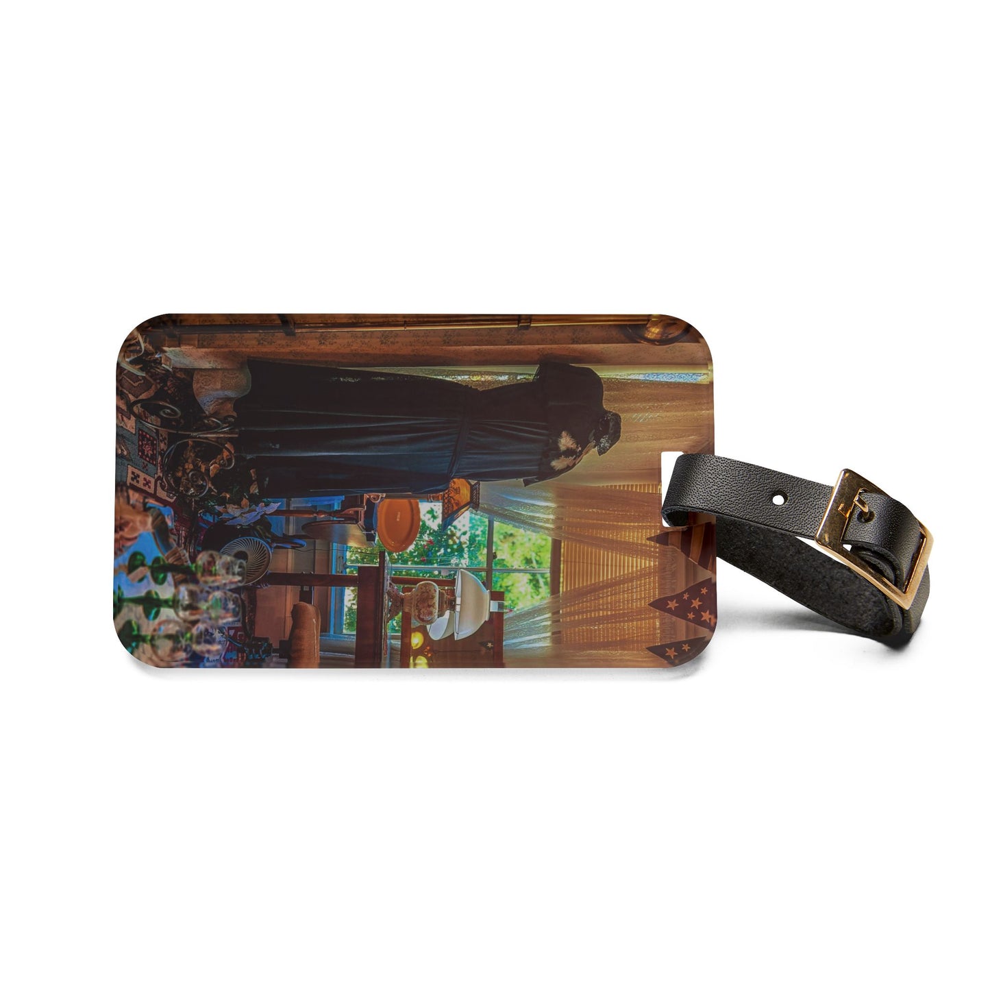 Vintage Cottage Luggage Tag--Acrylic Suitcase ID Tag with Leather Strap