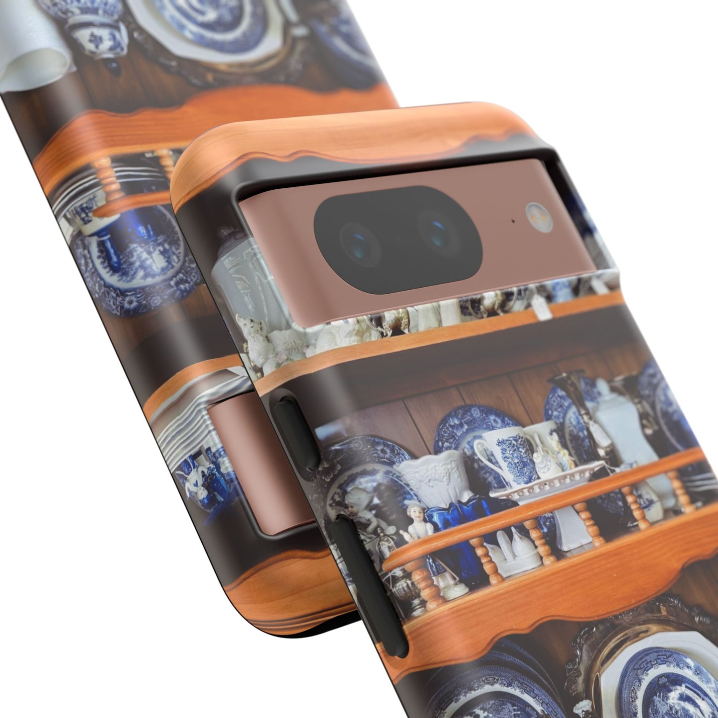 Blue & White China Tough Phone Case, Vintage Curio Shelf iPhone Samsung Google Pixel Cover