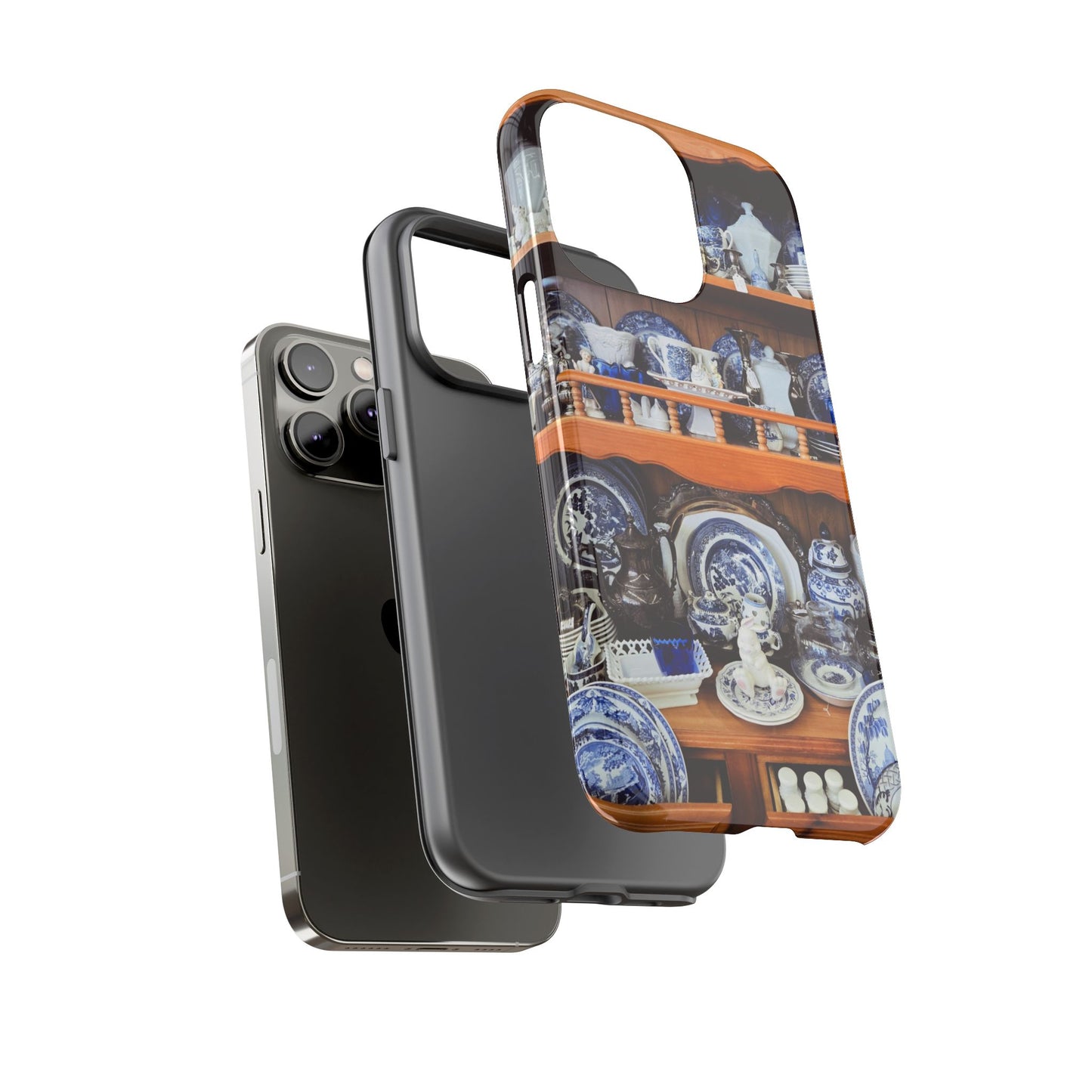 Blue & White China Tough Phone Case, Vintage Curio Shelf iPhone Samsung Google Pixel Cover