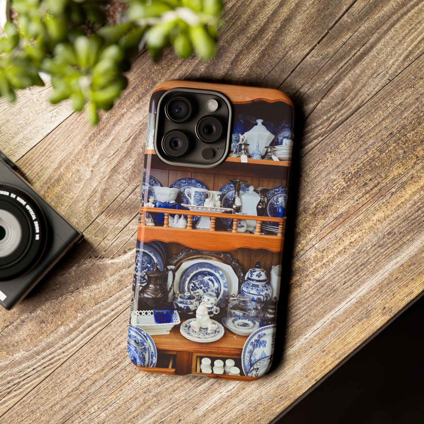 Blue & White China Tough Phone Case, Vintage Curio Shelf iPhone Samsung Google Pixel Cover