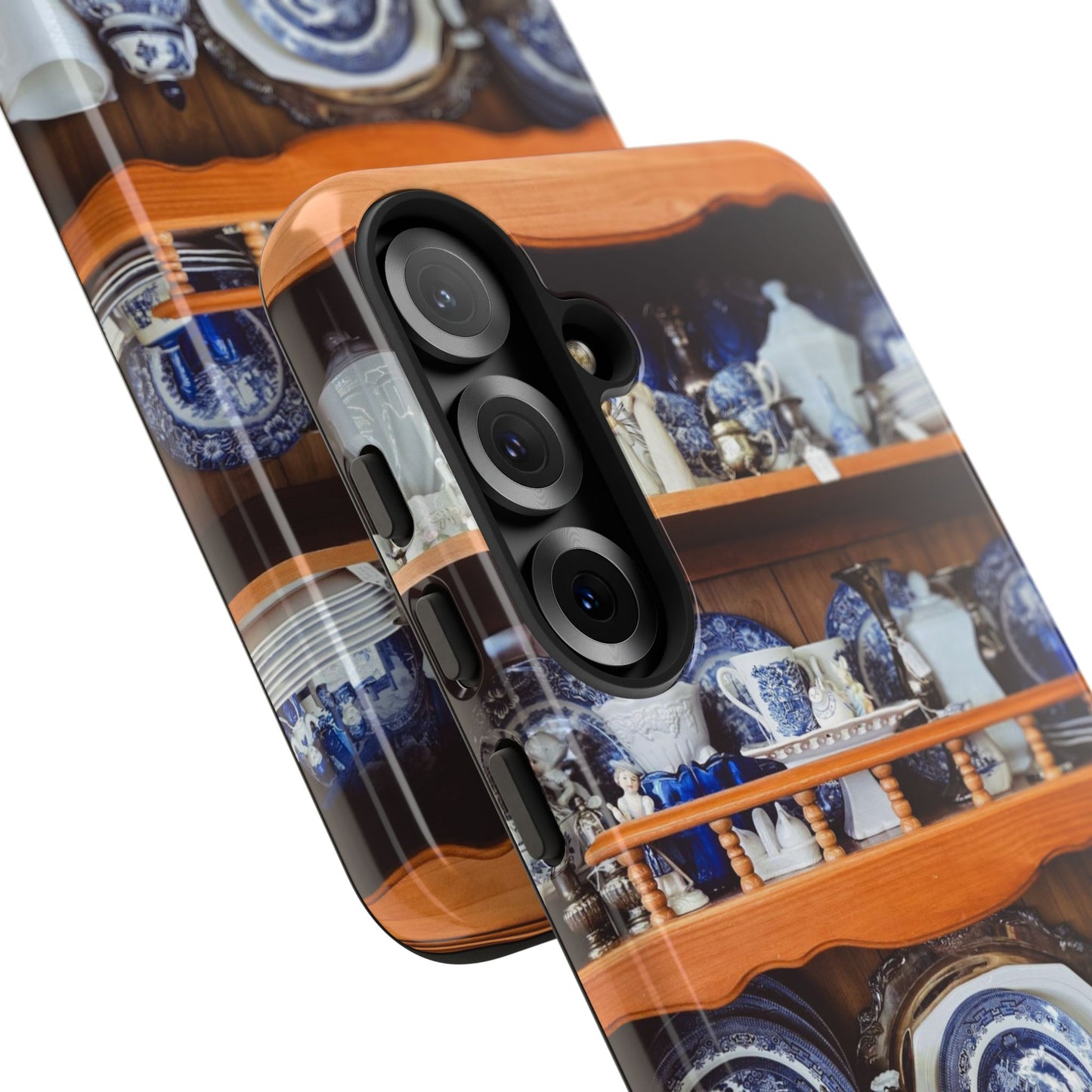 Blue & White China Tough Phone Case, Vintage Curio Shelf iPhone Samsung Google Pixel Cover