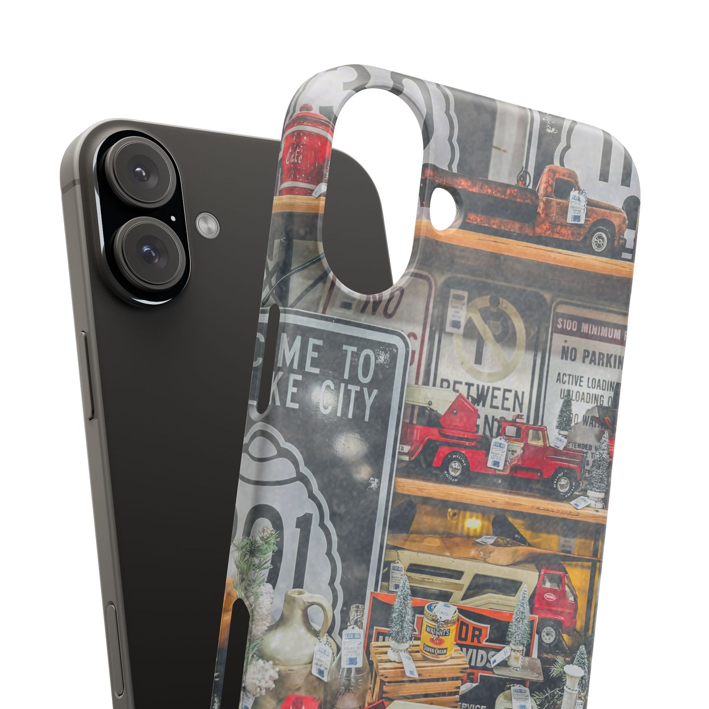 Vintage Toy Fire Truck Snap Case | Retro Truck Phone Case, Road Sign Collage
