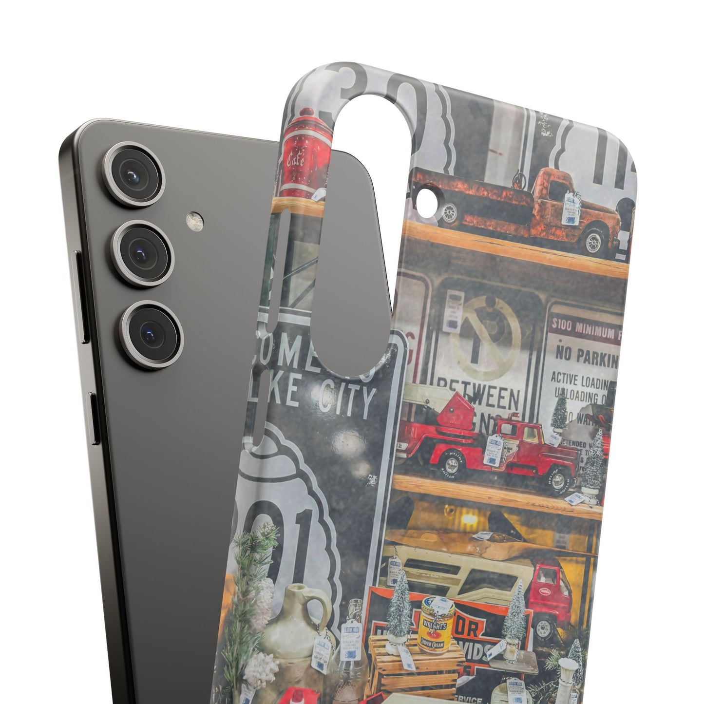Vintage Toy Fire Truck Snap Case | Retro Truck Phone Case, Road Sign Collage