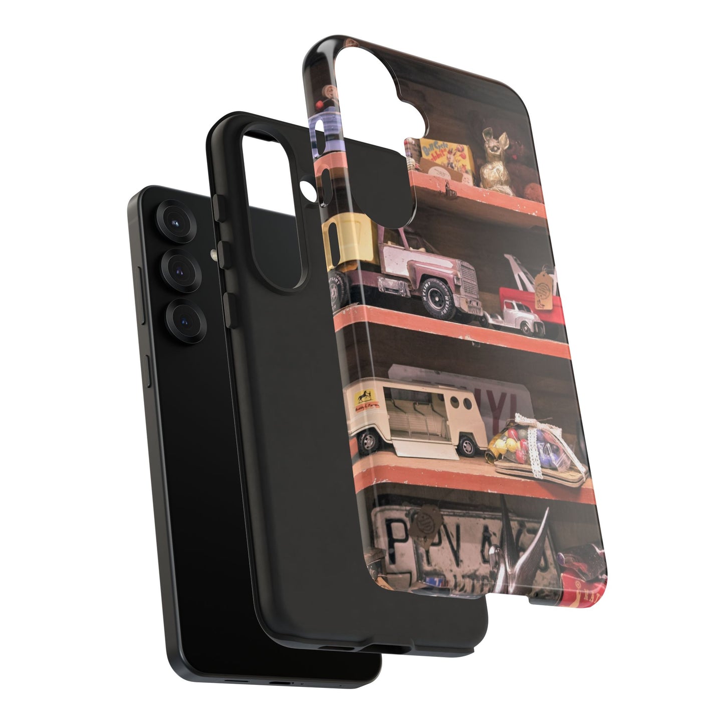 Vintage Toy Shelf Tough Phone Case, Nostalgic Collector Gift for iPhone, Samsung & Google Pixel