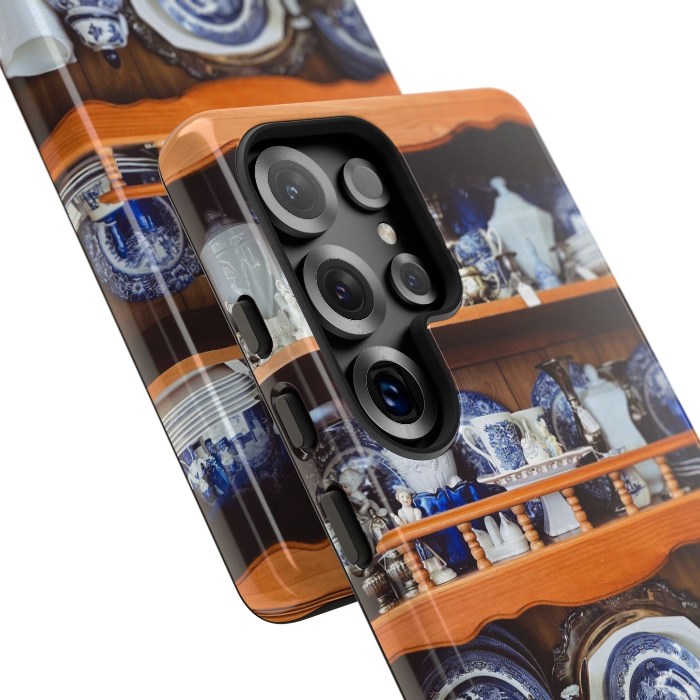 Blue & White China Tough Phone Case, Vintage Curio Shelf iPhone Samsung Google Pixel Cover