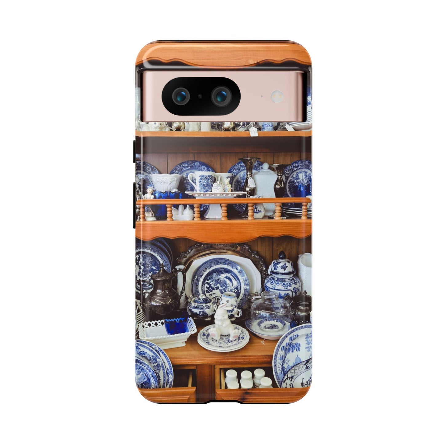 Blue & White China Tough Phone Case, Vintage Curio Shelf iPhone Samsung Google Pixel Cover