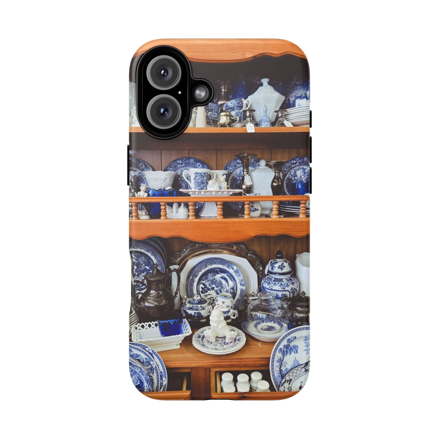 Blue & White China Tough Phone Case, Vintage Curio Shelf iPhone Samsung Google Pixel Cover