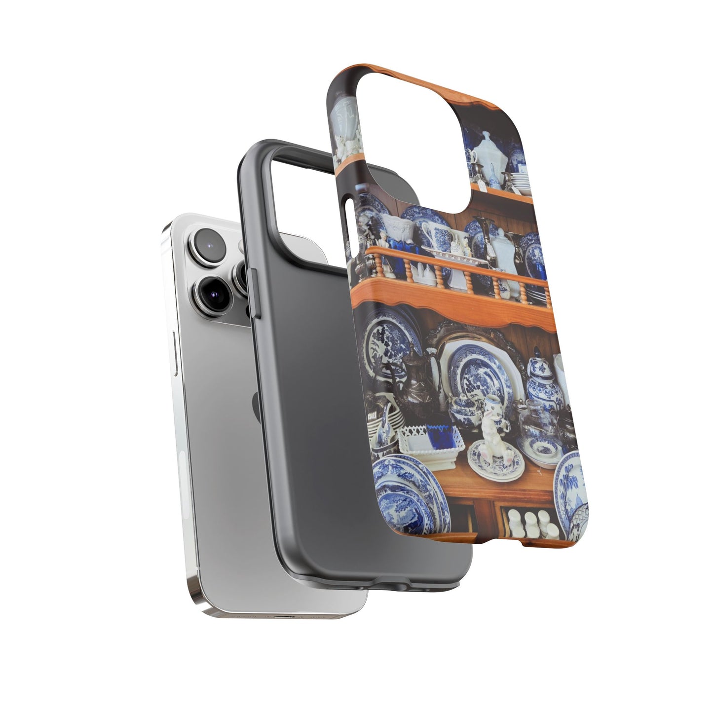 Blue & White China Tough Phone Case, Vintage Curio Shelf iPhone Samsung Google Pixel Cover
