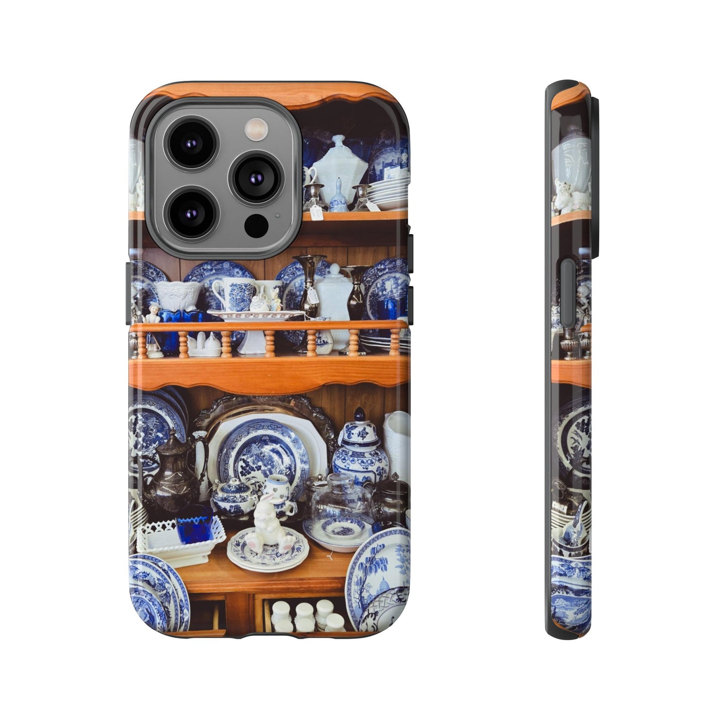 Blue & White China Tough Phone Case, Vintage Curio Shelf iPhone Samsung Google Pixel Cover
