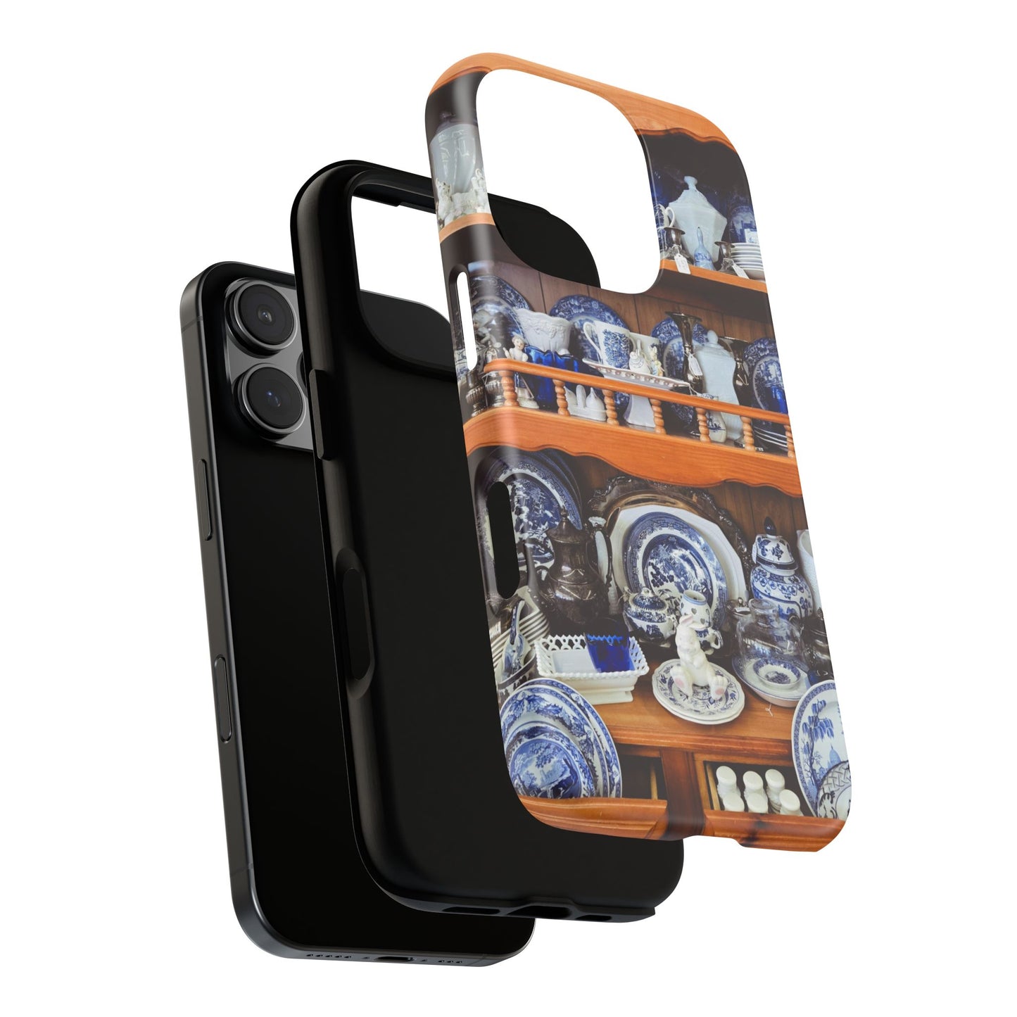 Blue & White China Tough Phone Case, Vintage Curio Shelf iPhone Samsung Google Pixel Cover