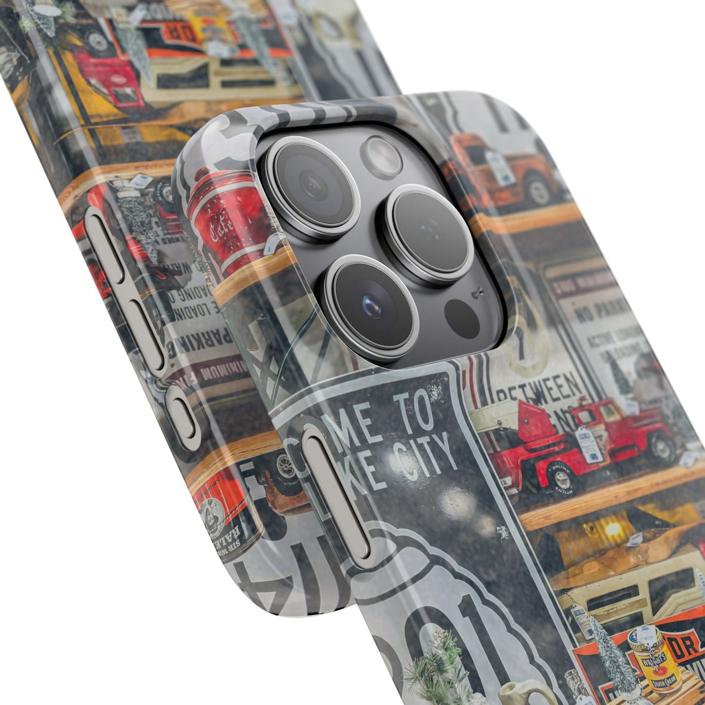 Vintage Toy Fire Truck Snap Case | Retro Truck Phone Case, Road Sign Collage