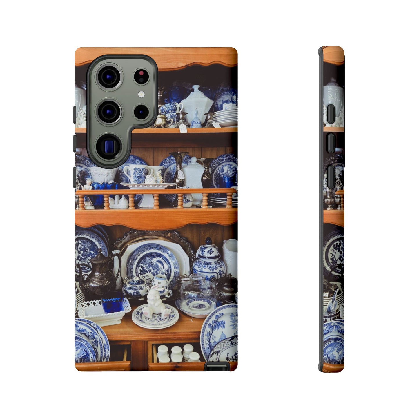 Blue & White China Tough Phone Case, Vintage Curio Shelf iPhone Samsung Google Pixel Cover